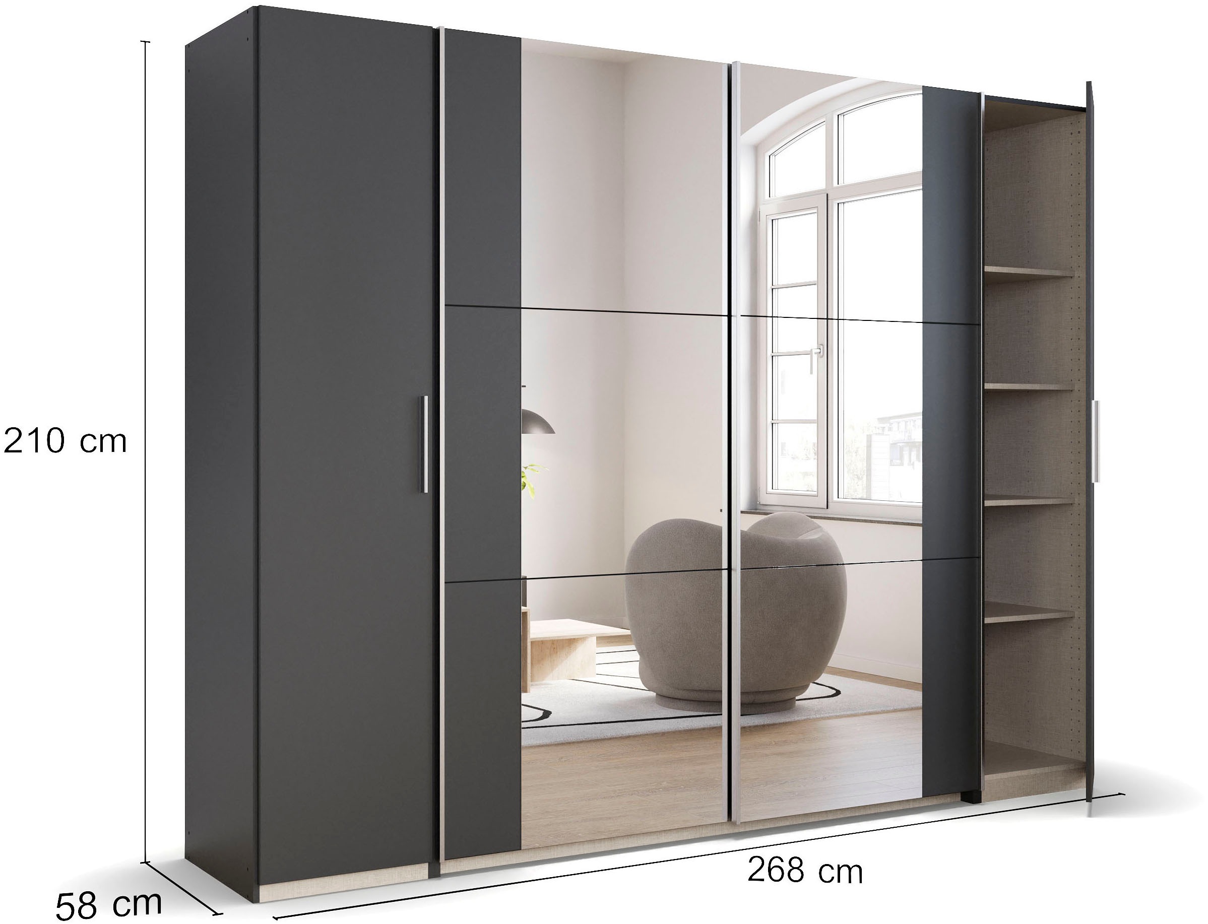 rauch Schwebetürenschrank »Kleiderschrank Drehtürenschrank Schrank Garderobe KRONACH TOPSELLER«, mit Dreh- und Schwebetüren und Spiegel, viele Böden MADE IN GERMANY