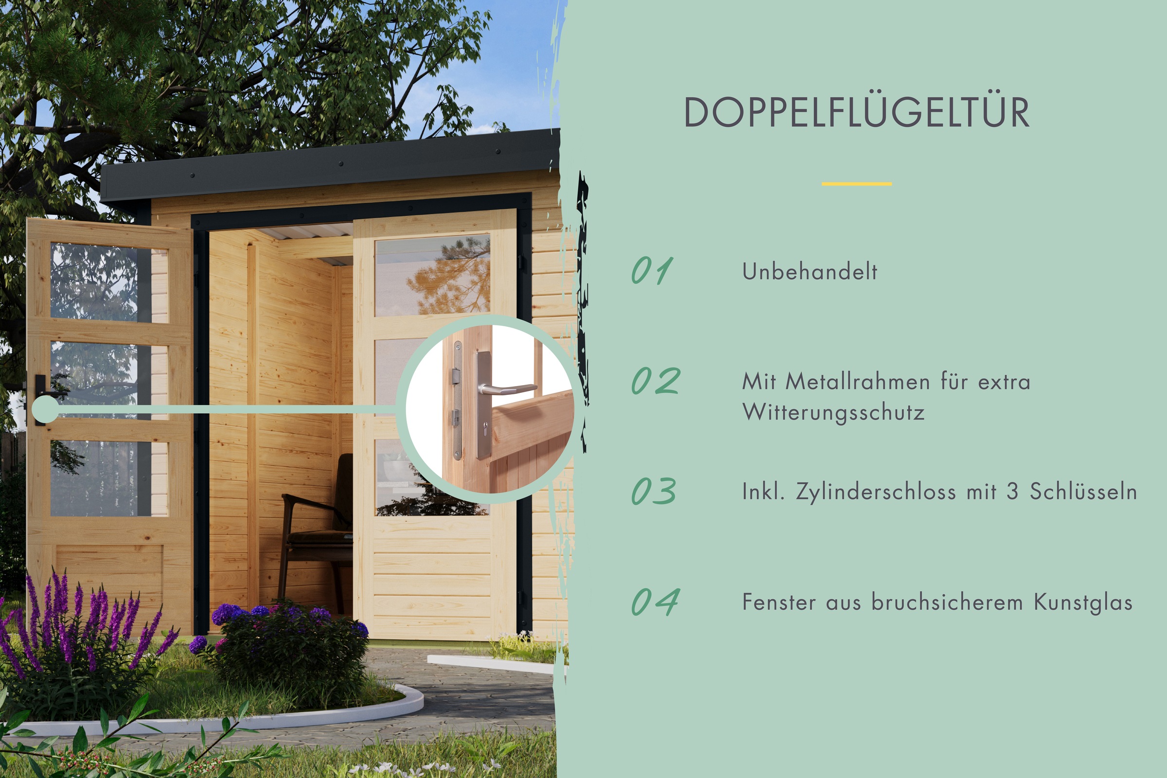 Thumbnail - Karibu Gartenhaus ""Jupiter 4 A" SET naturbelassen, mit Anbaudach 2,35 m breit" hochwertige Materialien: nordische Ficht...