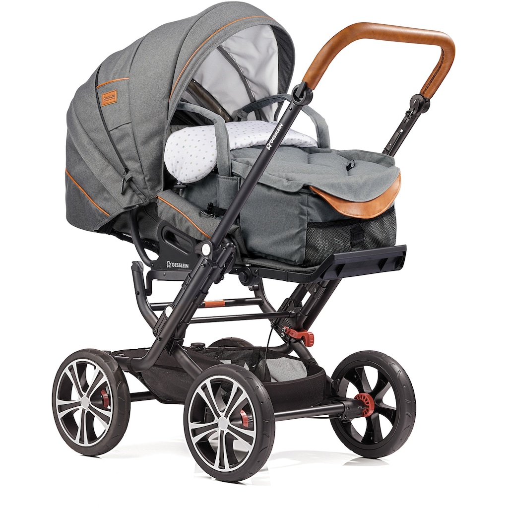 Gesslein Kombi-Kinderwagen »F10 Air+, schwarz/cognac mit Tragetasche C1 Lift, citygrau/Punkte«, Design & Handarbeit aus Deutschland