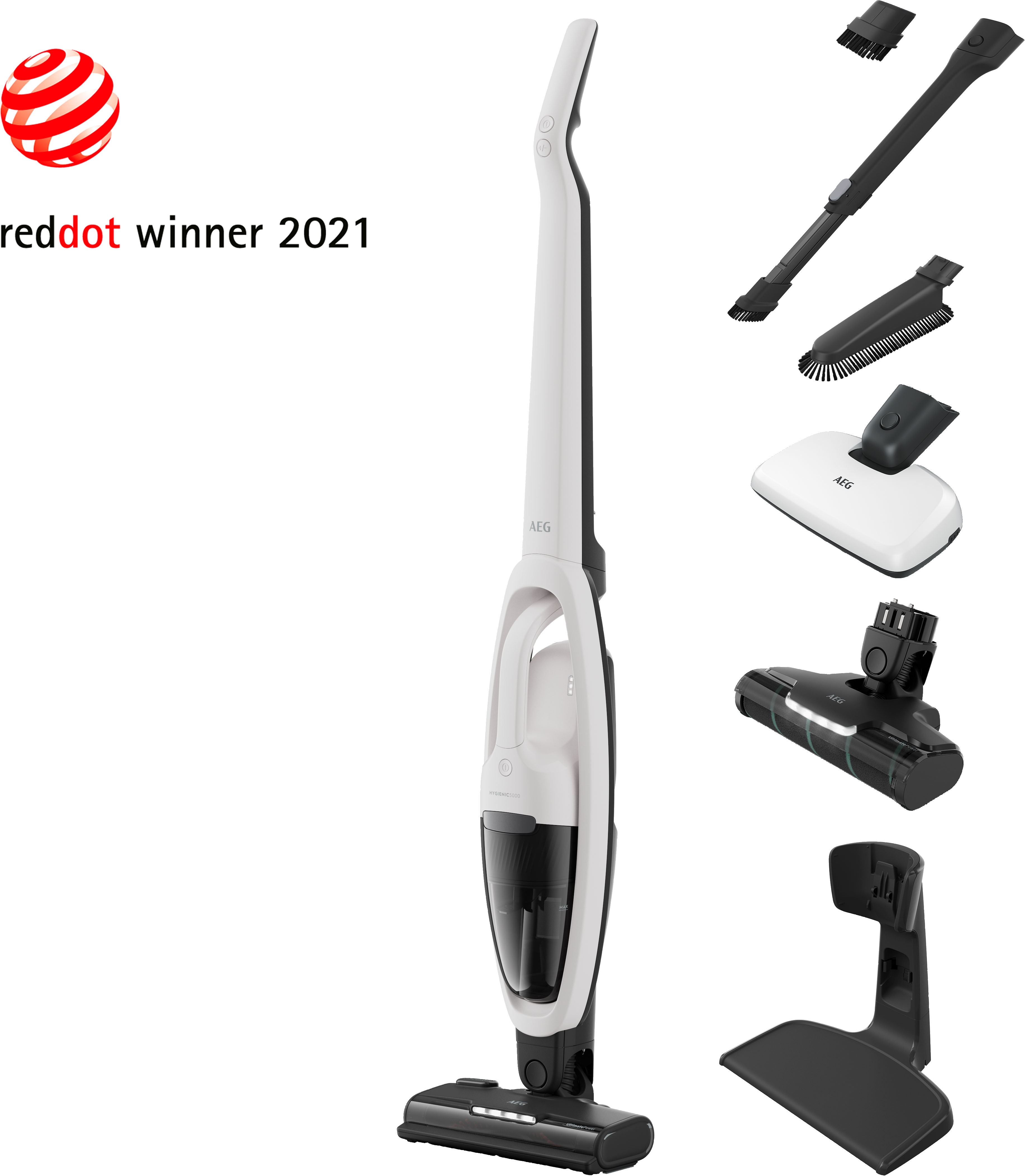 AEG Akku-Hand-und Stielstaubsauger "HYGIENIC 5000 AKKU-STAUBSAUGER (AS52H212XN)" 2in1, leise 79 dB(A), 58 % Recyclingmaterial, bis zu 50 Min. Laufzeit