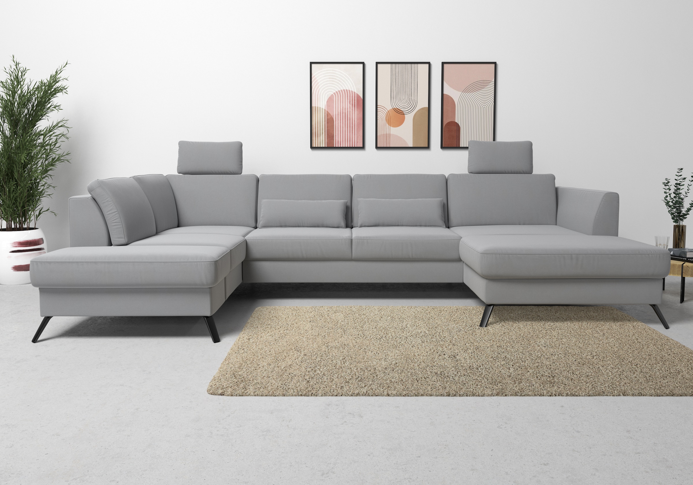 sit&more Wohnlandschaft "Olsen U-Form" inklusive Sitztiefenverstellung, optional Schlaffunktion, 15cm hoch