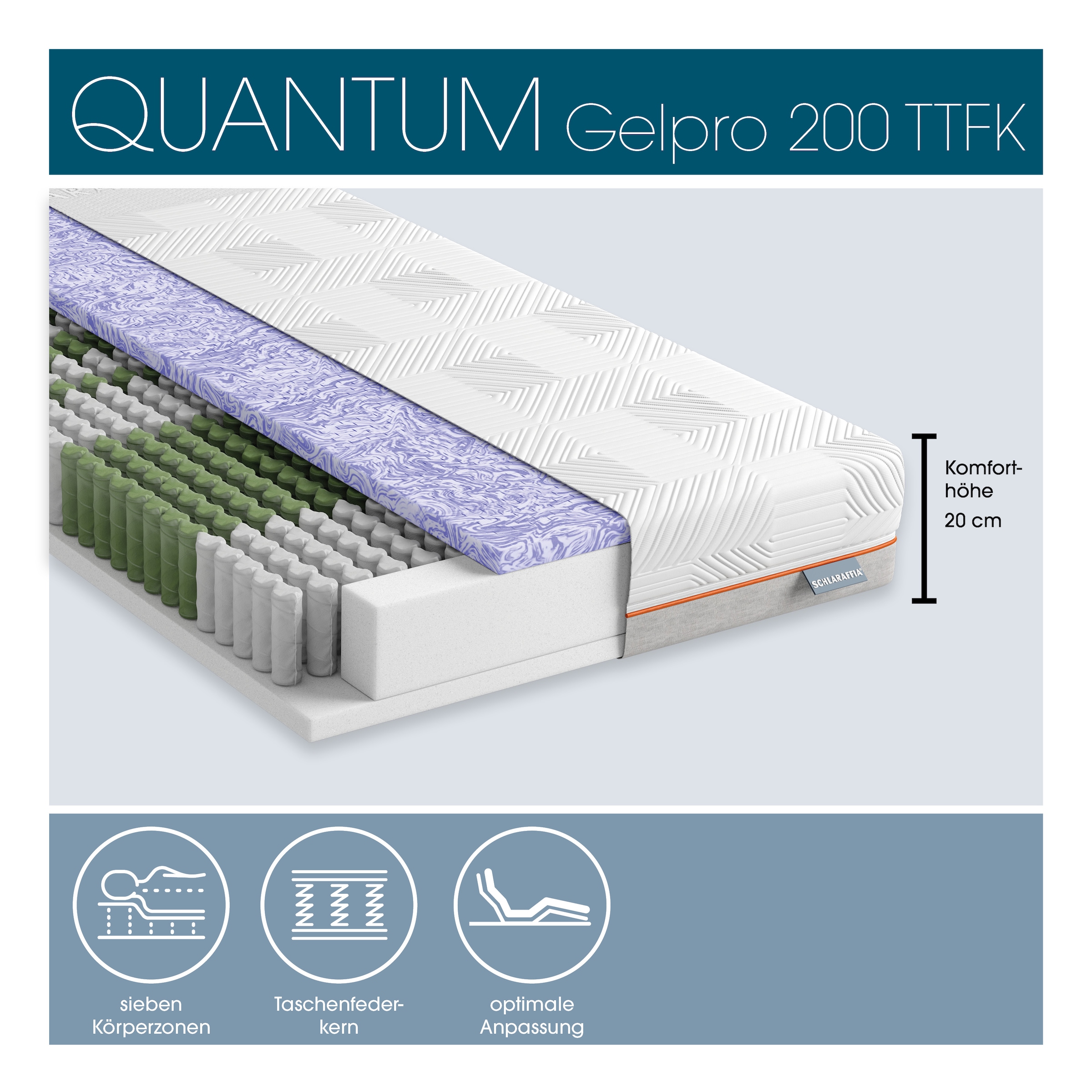 Schlaraffia Taschenfederkernmatratze »GelPro Quantum 200« 20 cm hoch 1.000 Federn 1 Stk. tlg.
