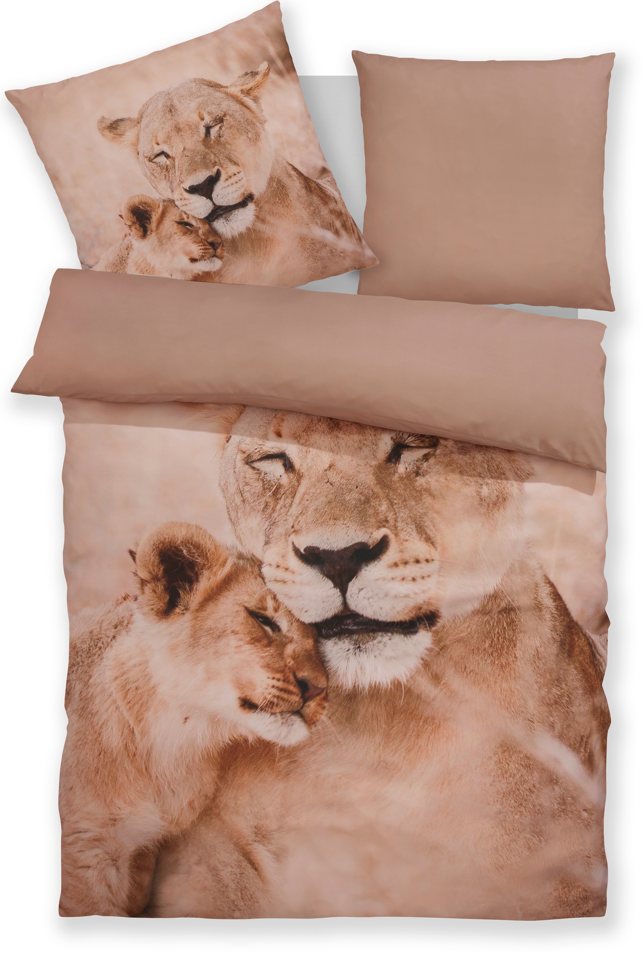 Bettwäsche OTTO HOMElöwe, Microfaser, Obermaterial: 100% Polyester, Bettwäsche, "Lyki", ab Größe 135x200 cm, 100% Polyester, Katze, Pferd, Löwe,