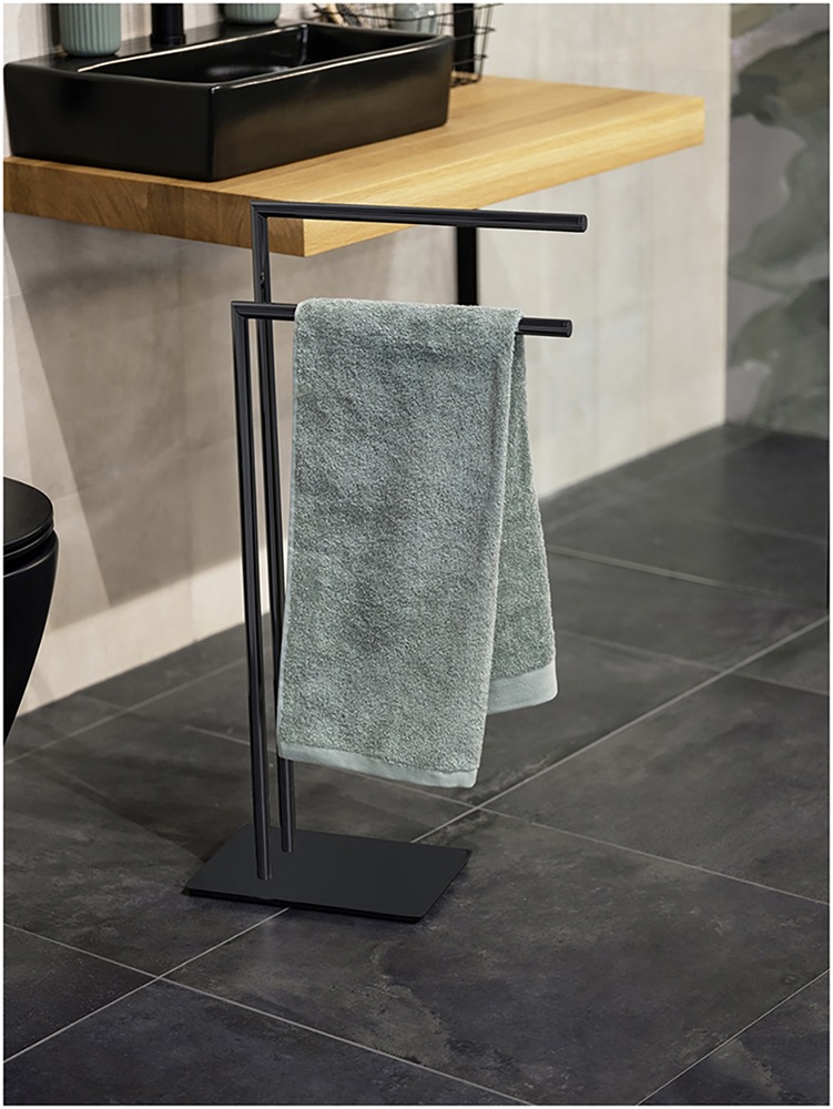 WENKO Handtuchständer "Modell Recco" aus Edelstahl, 2 Handtuchstangen, schw günstig online kaufen