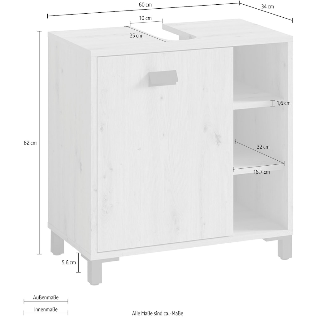 byLIVING Waschbeckenunterschrank »Wellness«, Breite 60 cm, mit Syphonausschnitt, mit praktischem Regal