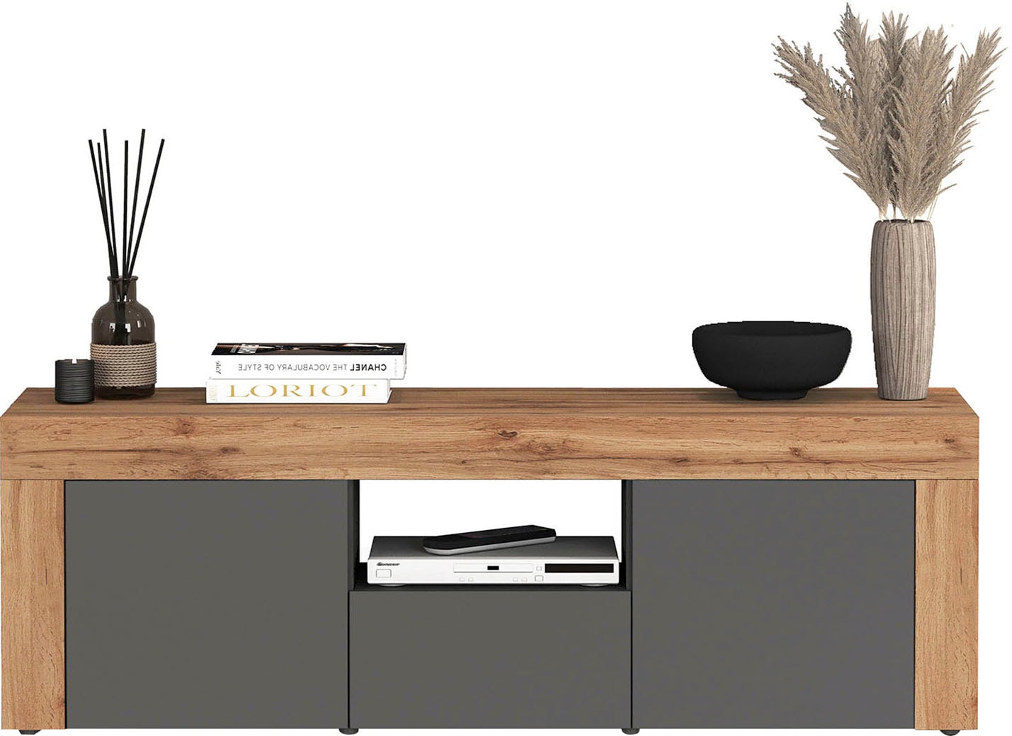 INOSIGN Lowboard »CHRONOS Breite 155 cm mit 2 Türen, 1 Schublade,1 offenes Fach«, (1 St.), TV-Board, Sideboard niedrig, Grifflos mit Push to Open 'Made in Italy'