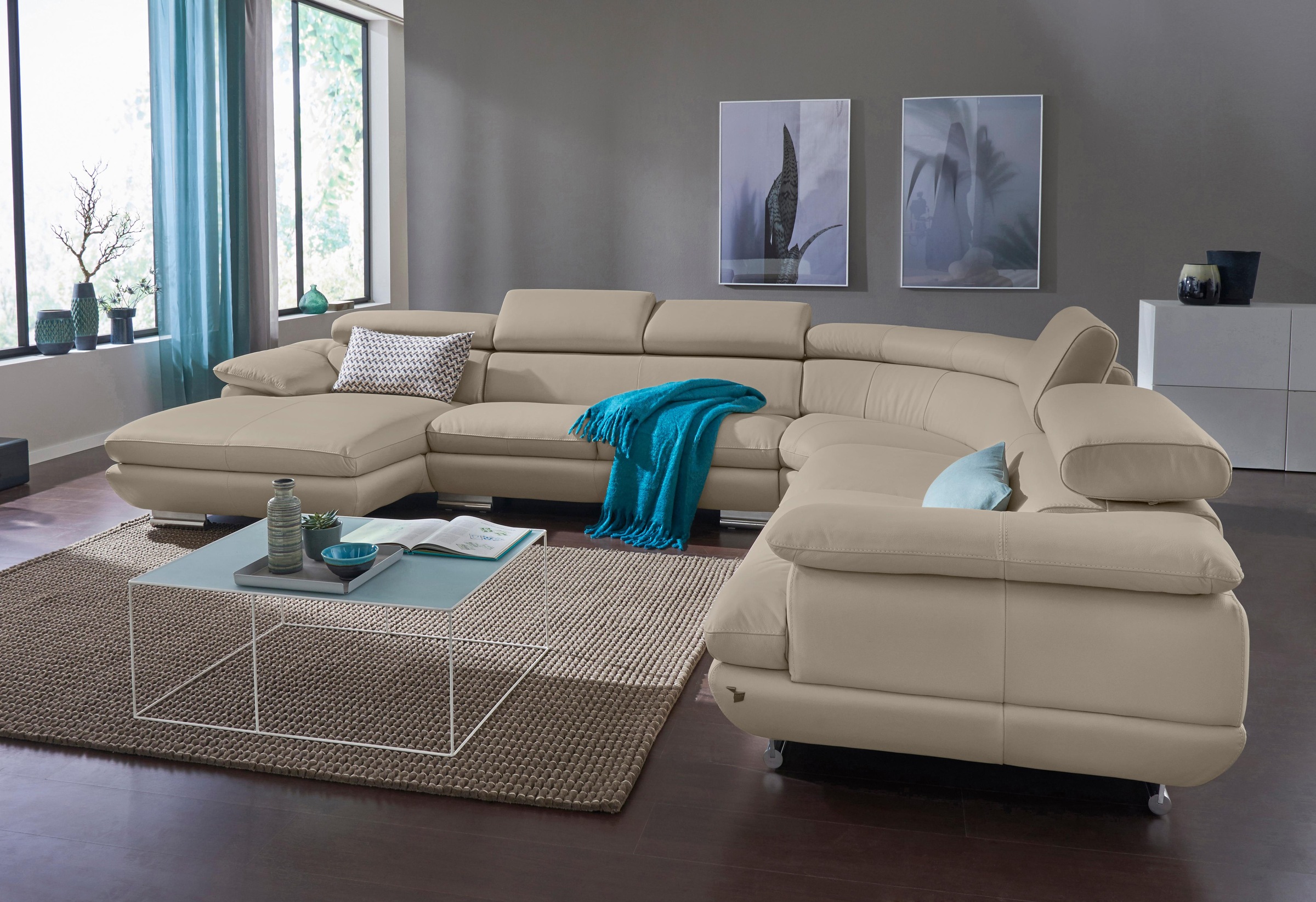 CALIA ITALIA Wohnlandschaft »Magic, italienisches Sofa zum Träumen, erstklassiger Sitzkomfort«, verstellbaren Kopfstützen zum Relaxen, in 2 Lederqualitäten, U-Form
