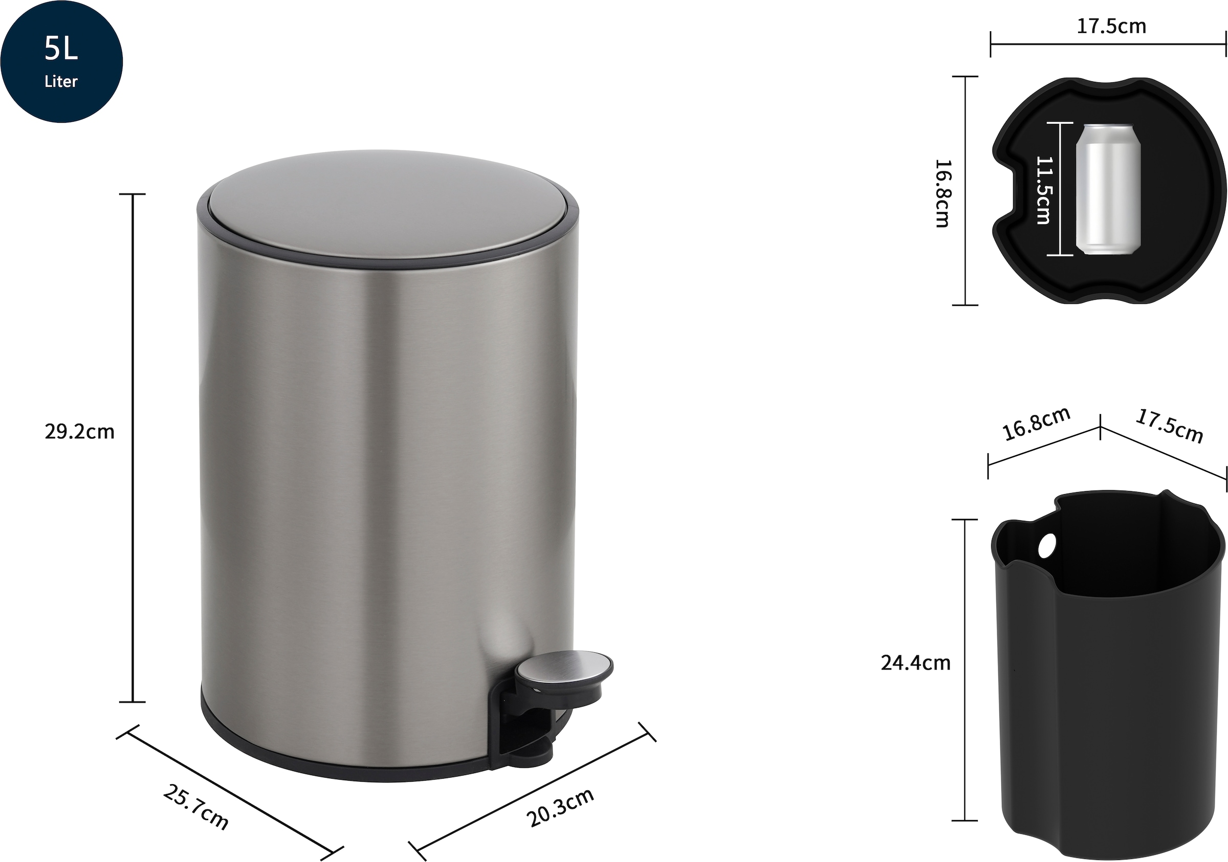 OTTO home Mülleimer »in 5 versch. Farben, 5 L, 10 L o. 30 L, Soft Close, Lennu, Abfalleimer« 1 Behälter Treteimer für Küche oder Bad, Kosmetikeimer mit verstecktem Griff