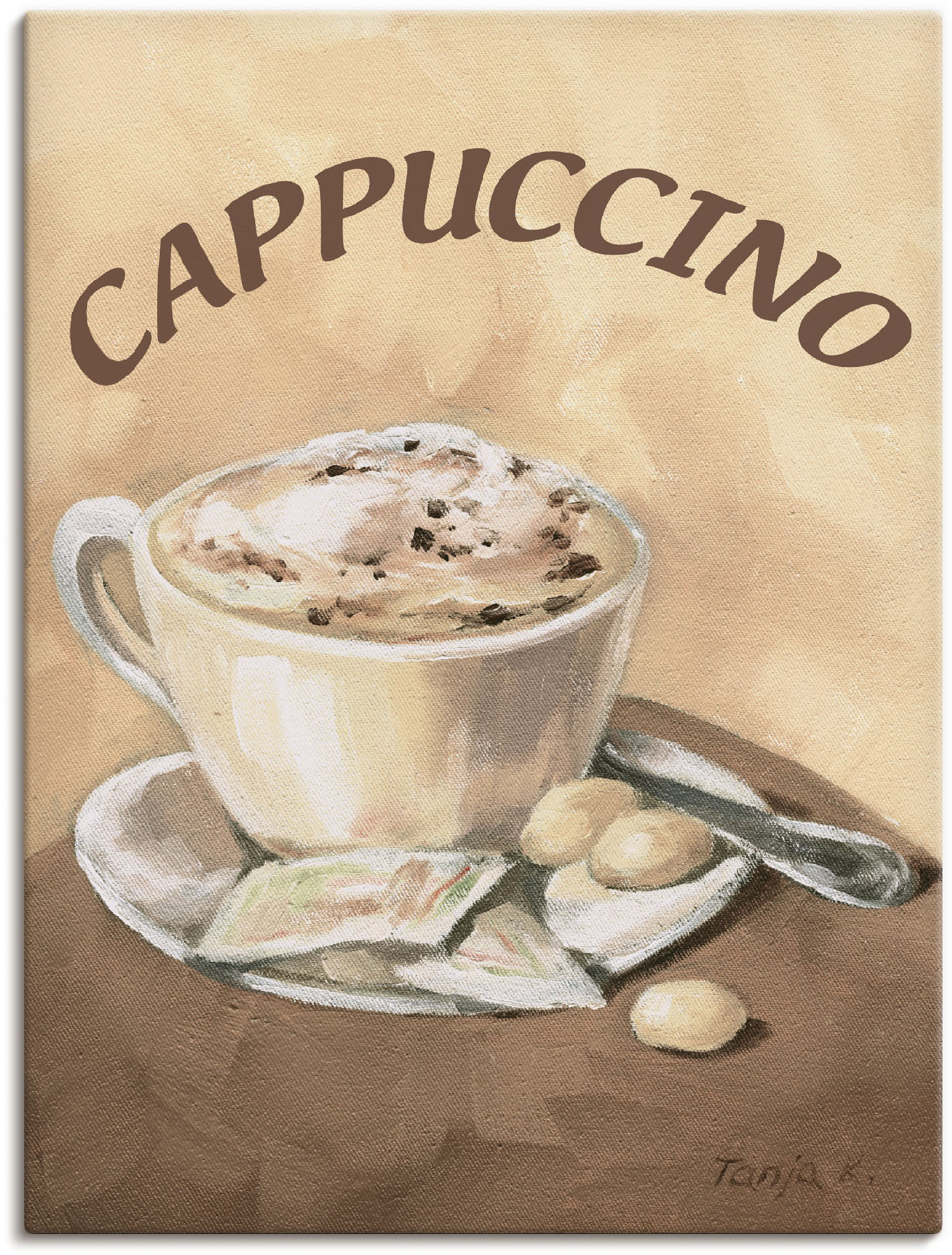 Artland Leinwandbild "Tasse Cappuccino" Getränke 1 Stk. tlg. auf Holzrahmen gespannt