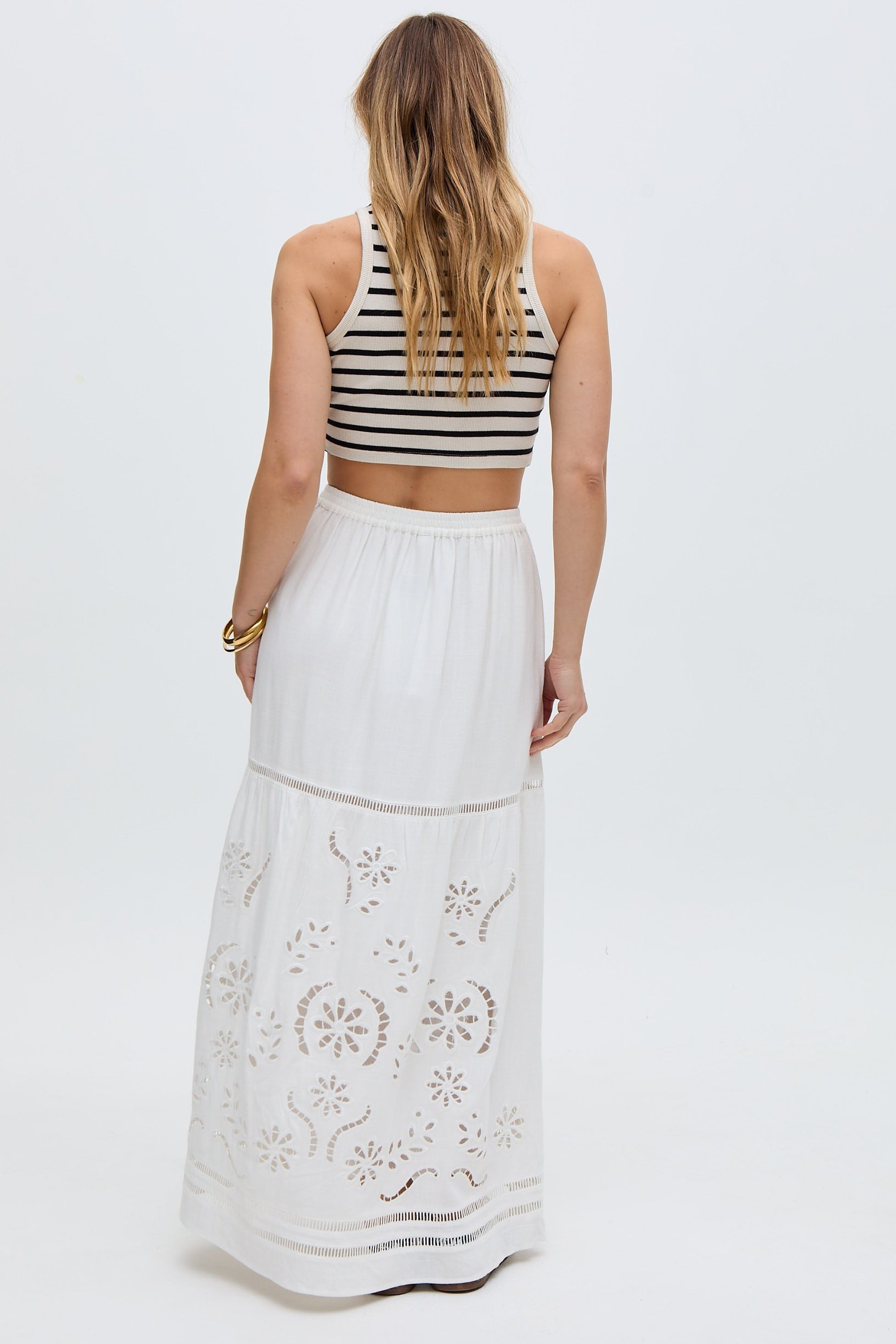 RAFFYA Midirock »Georgina Lace Paneled Maxi Skirt Damen«