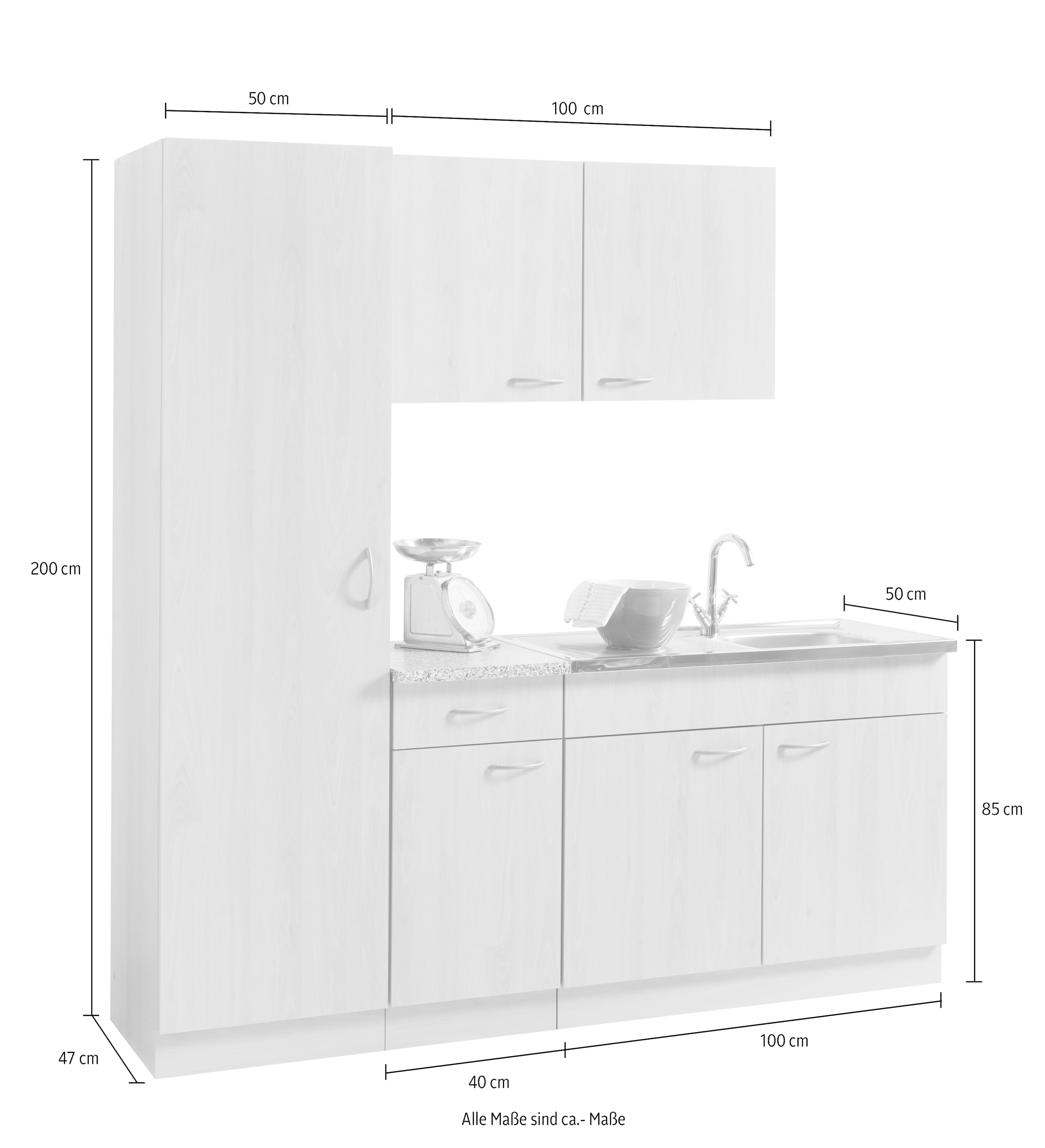 wiho Küchen Küchenblock »Kiel«, Breite 190 cm mit 28 mm starker  Arbeitsplatte, Tiefe 50 cm kaufen | BAUR | Vorratsschränke