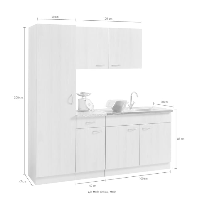wiho Küchen Küchenblock »Kiel«, Breite 190 cm mit 28 mm starker  Arbeitsplatte, Tiefe 50 cm kaufen | BAUR
