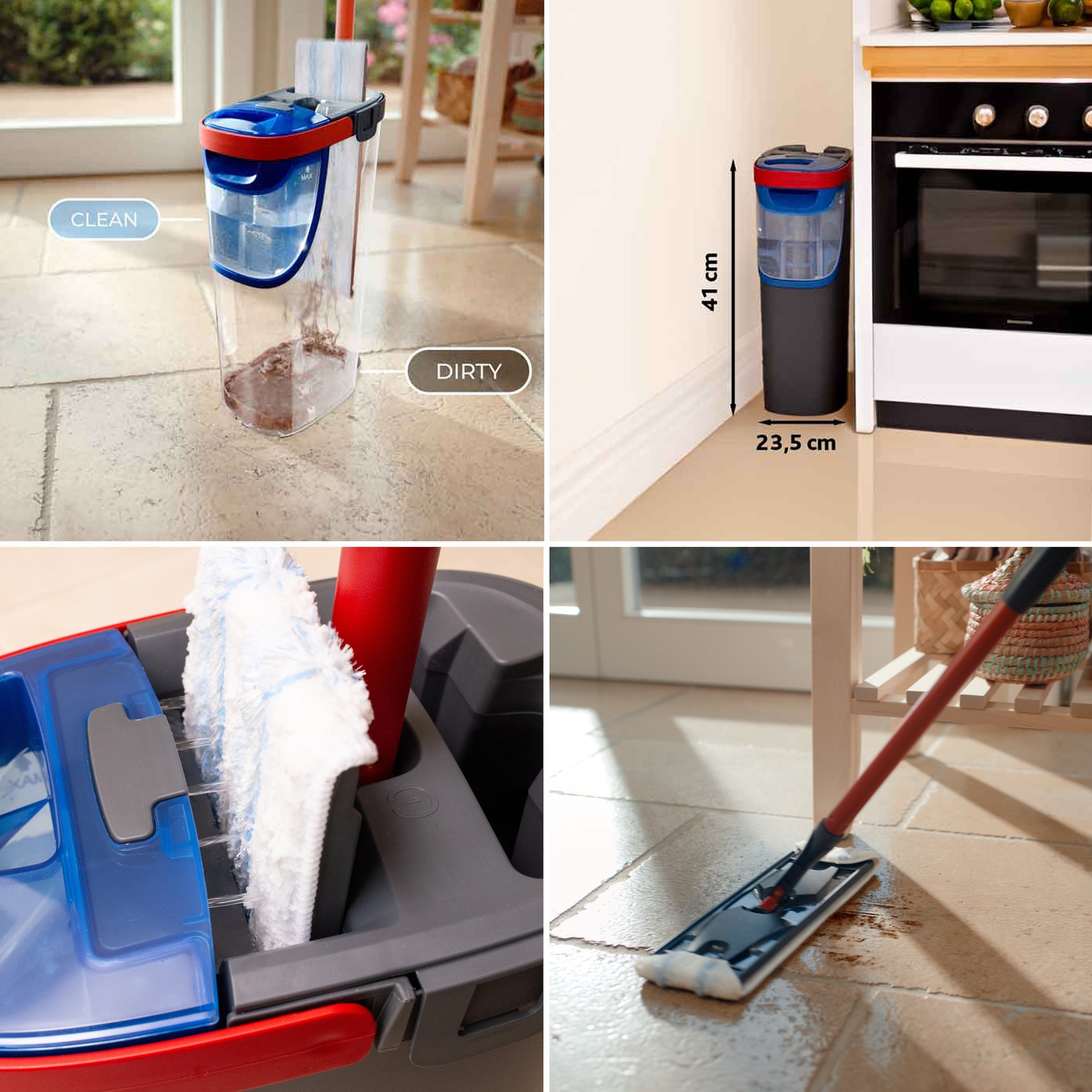 Vileda Bodenwischer-Set »Vileda H2PrO Flat Mop System«, (Set, 3 St.), 100%-ige Trennung von sauberem und schmutzigem Wasser