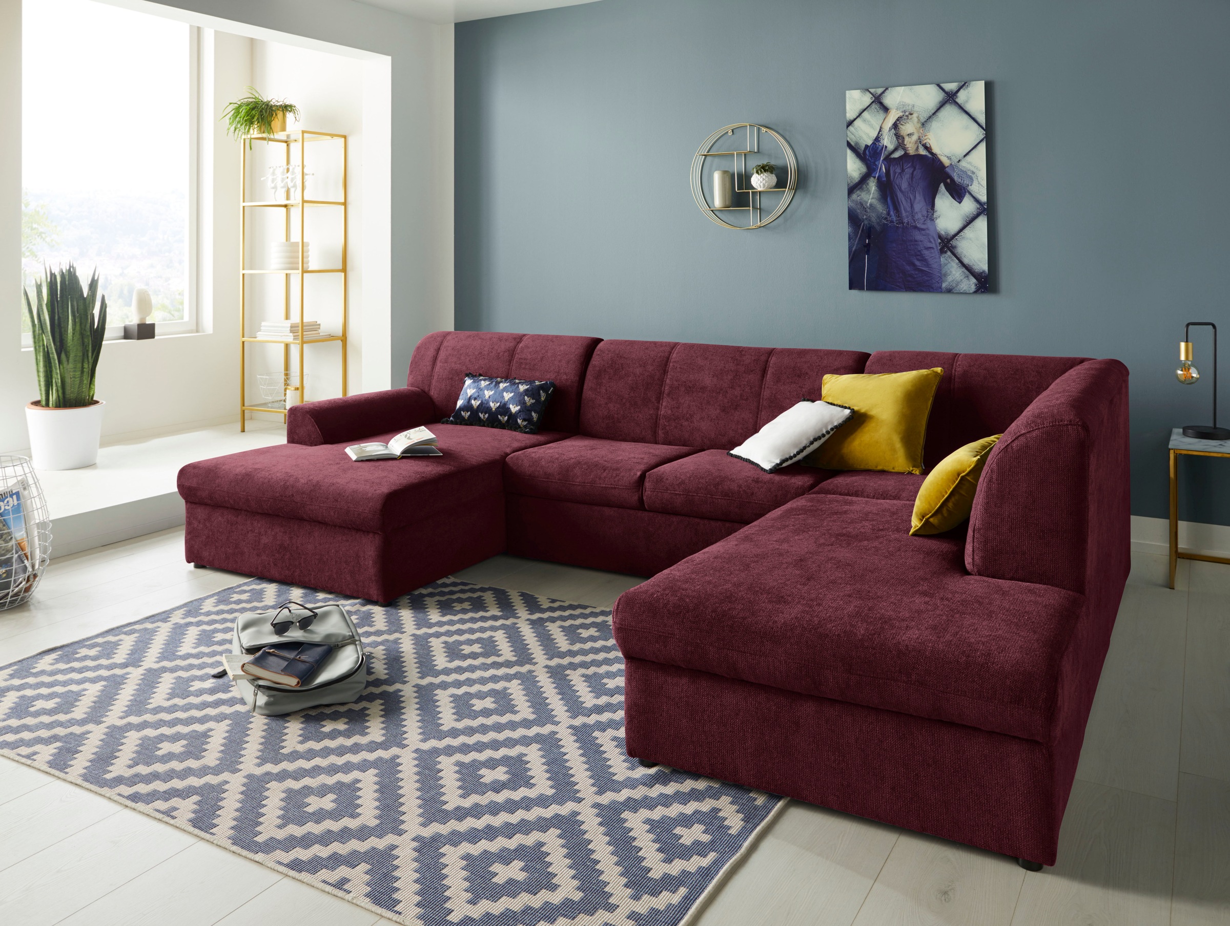 DOMO collection Wohnlandschaft "Topper, elegant und zeitlos, komfortabel, U-Form" wahlweise mit Bettfunktion