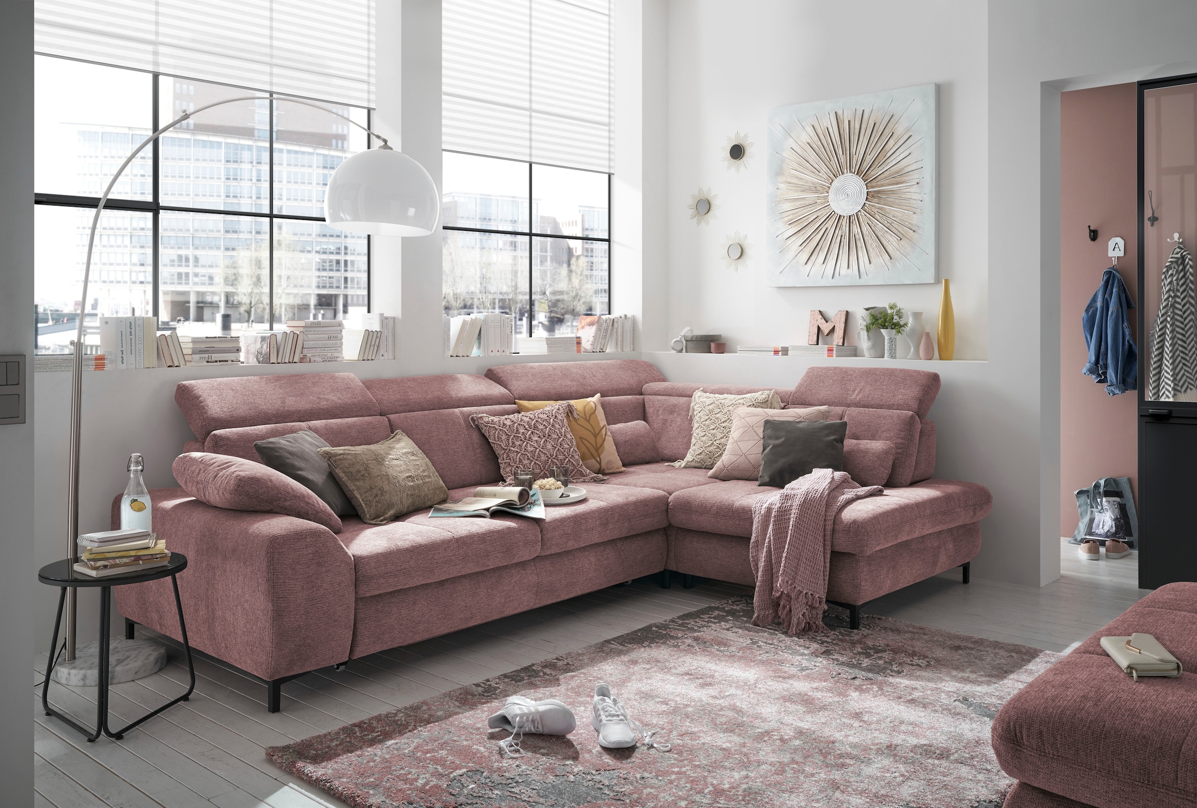 set one by Musterring Ecksofa »SO 3400 Sitzhöhe 47cm oder 49cm, Sitztiefe verstellbar, B/T 317/220 cm«, Kaltschaumpolsterung, Flachgewebe, whlw. mit weiteren Funktionen
