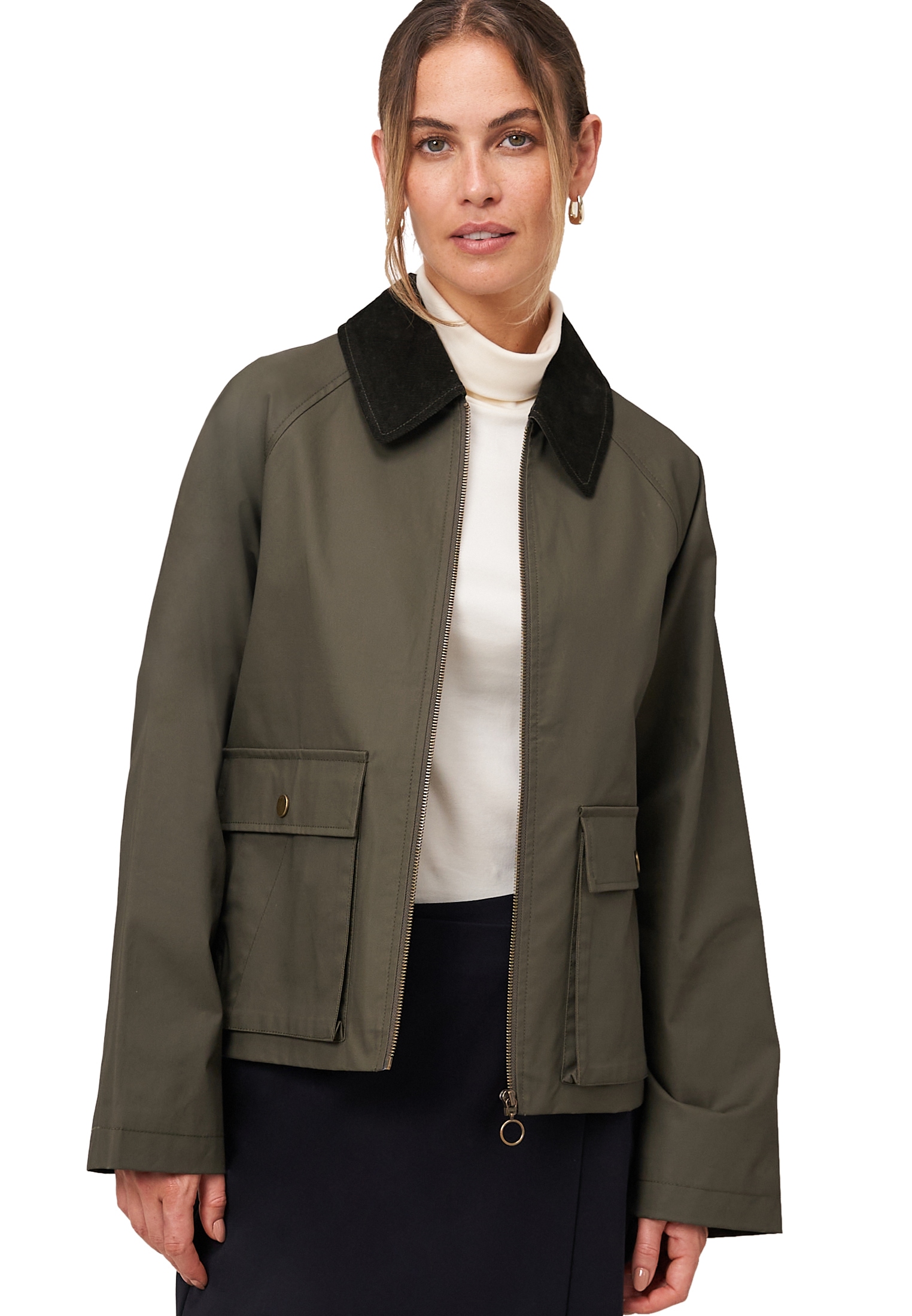 Zero Fieldjacket "zero Damen Jacke beschichtet mit Cordkragen" günstig online kaufen