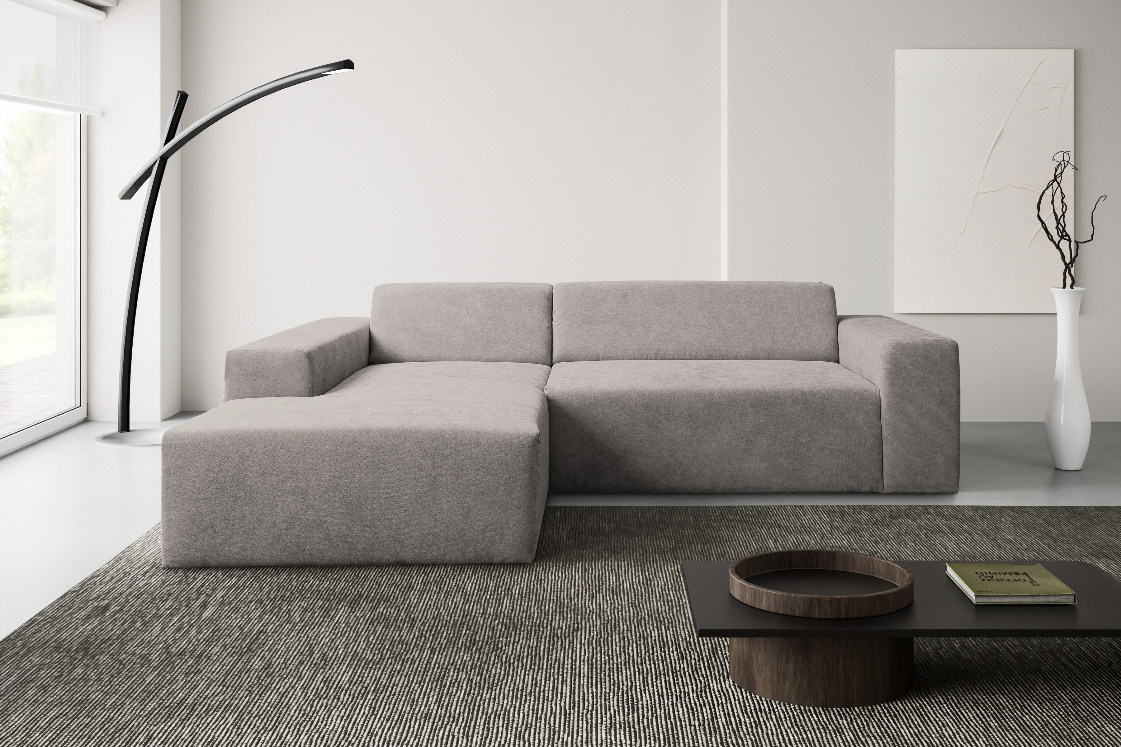 WERK2 Ecksofa "Zeus-L 253 cm breit, bequemes Cord-Sofa in L-Form, urbanes Design" Organische curvy-trend Couch mit großer Komfort-Ottomane