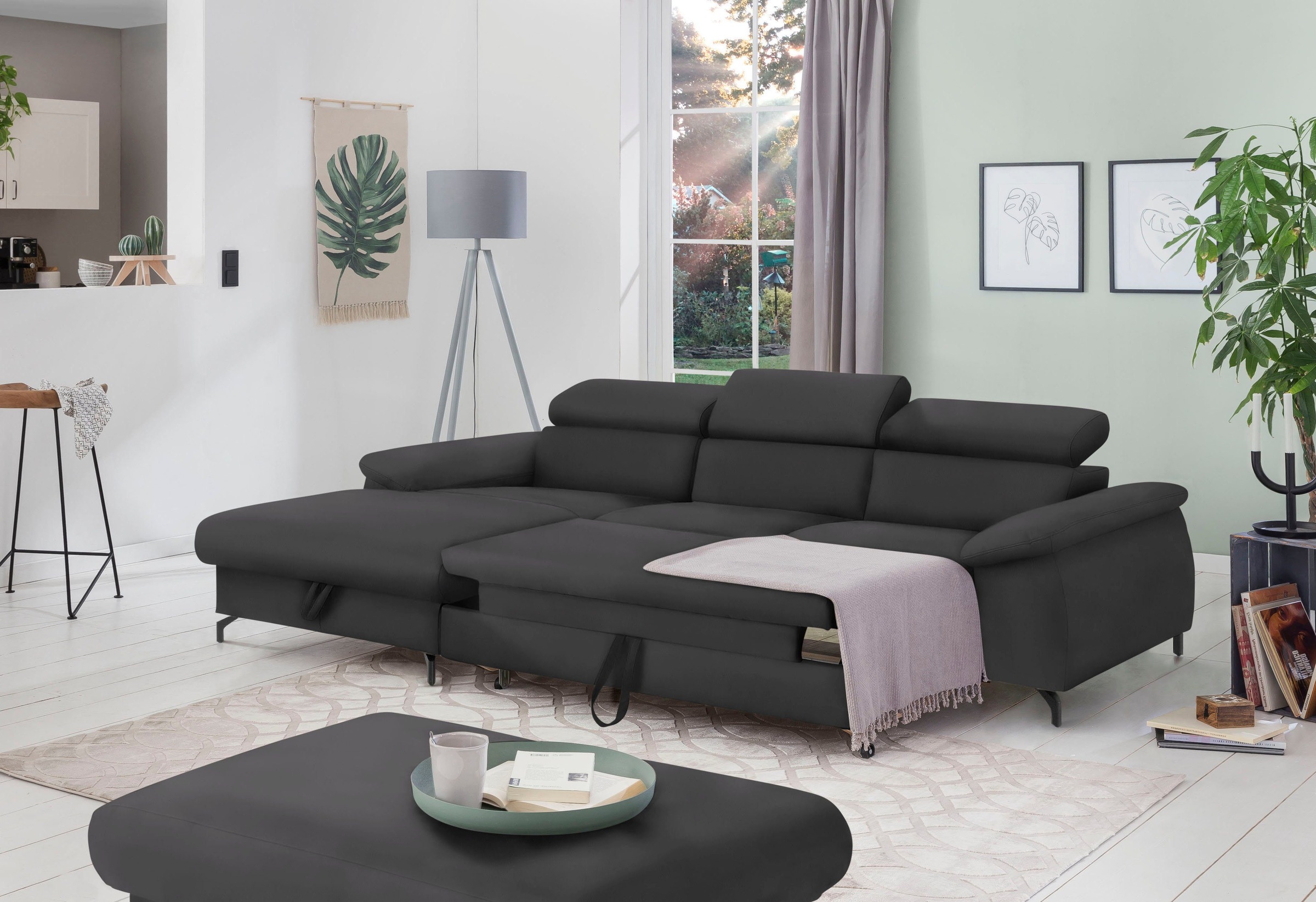 COTTA Polstergarnitur »Komaris«, (Set), Set: bestehend aus Ecksofa und Hocker, frei im Raum stellbar