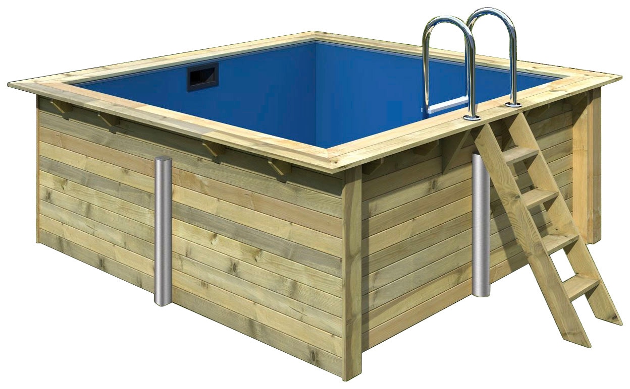 Karibu Rechteckpool »Milano BxLxH: 320x353x124cm«, (Komplett-Set, 9 tlg.), 44 mm starke kesseldruckimprägnierte Holzbohlen aus Fichtenholz