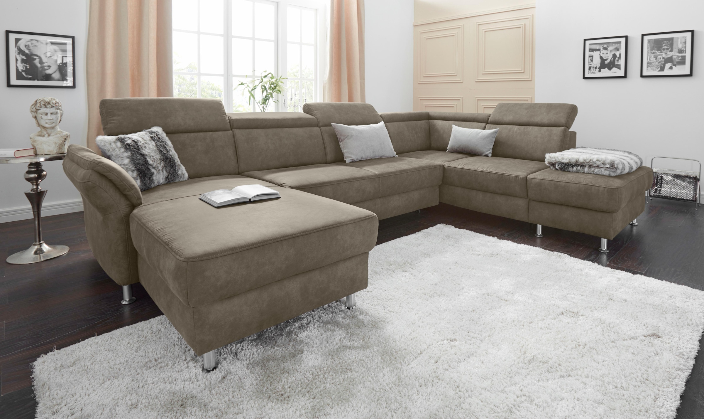 sit&more Wohnlandschaft "Avignon U-Form" optional Schlaffunktion & Stauraum, inklusive Kopfteilverstellung