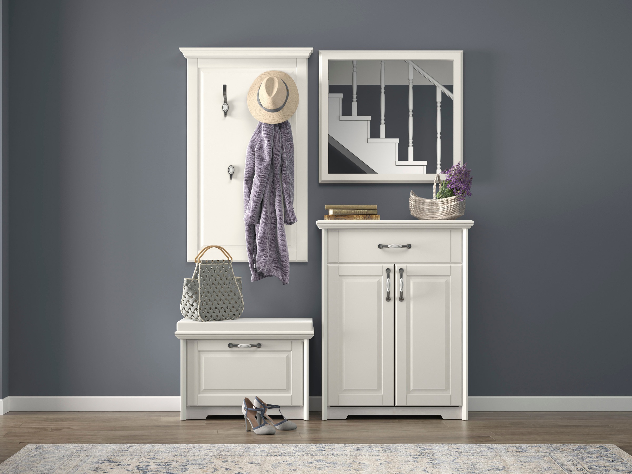 Thumbnail - Home affaire Schuhbank "Evergreen" (H/B/T): 49,1/69,9/38,5cm, hochwertig UV lackiert, mit Sitzkissen, Soft-Close-Funktio...