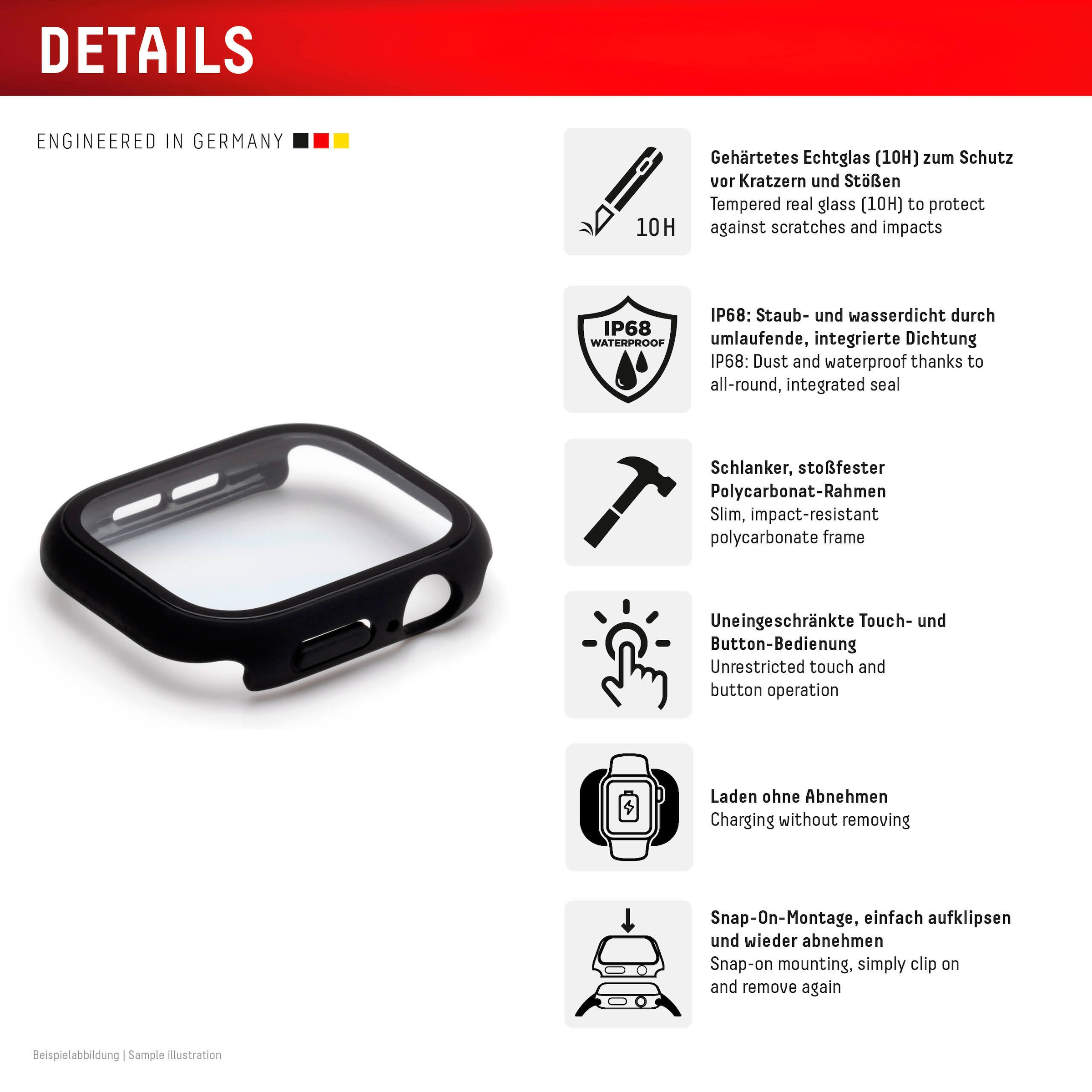 Displex Displayschutzglas »Smartwatch Glass All-In-One Protector Full Body« für Apple Watch SE 40 mm;Apple Watch SE 2 40 mm;Apple Watch SE 3 40 mm Displayschutzfolie, Schutzfolie, Bildschirmschutz, kratz- & stoßfest