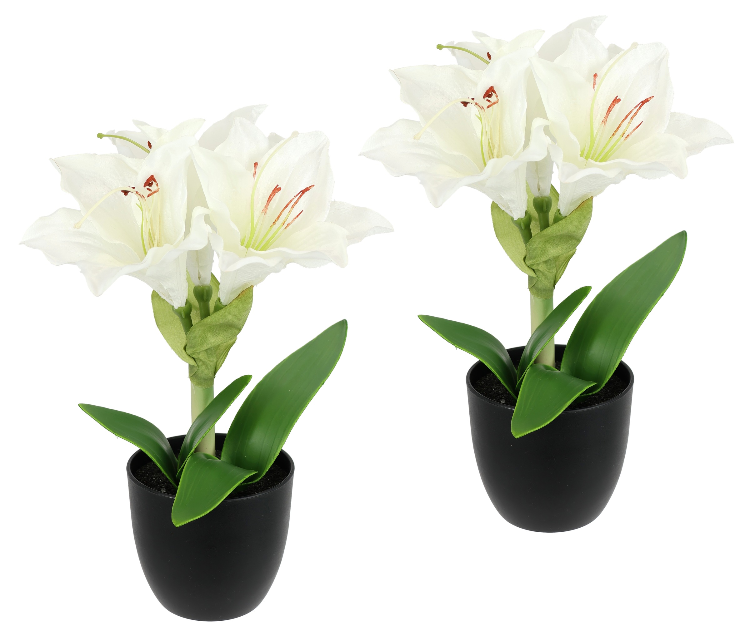 I.GE.A. Kunstblume "Amaryllis im Topf" 2erSet Blume Weihnachtsblume Weihnachtsdeko Winterblume Floristik Deko