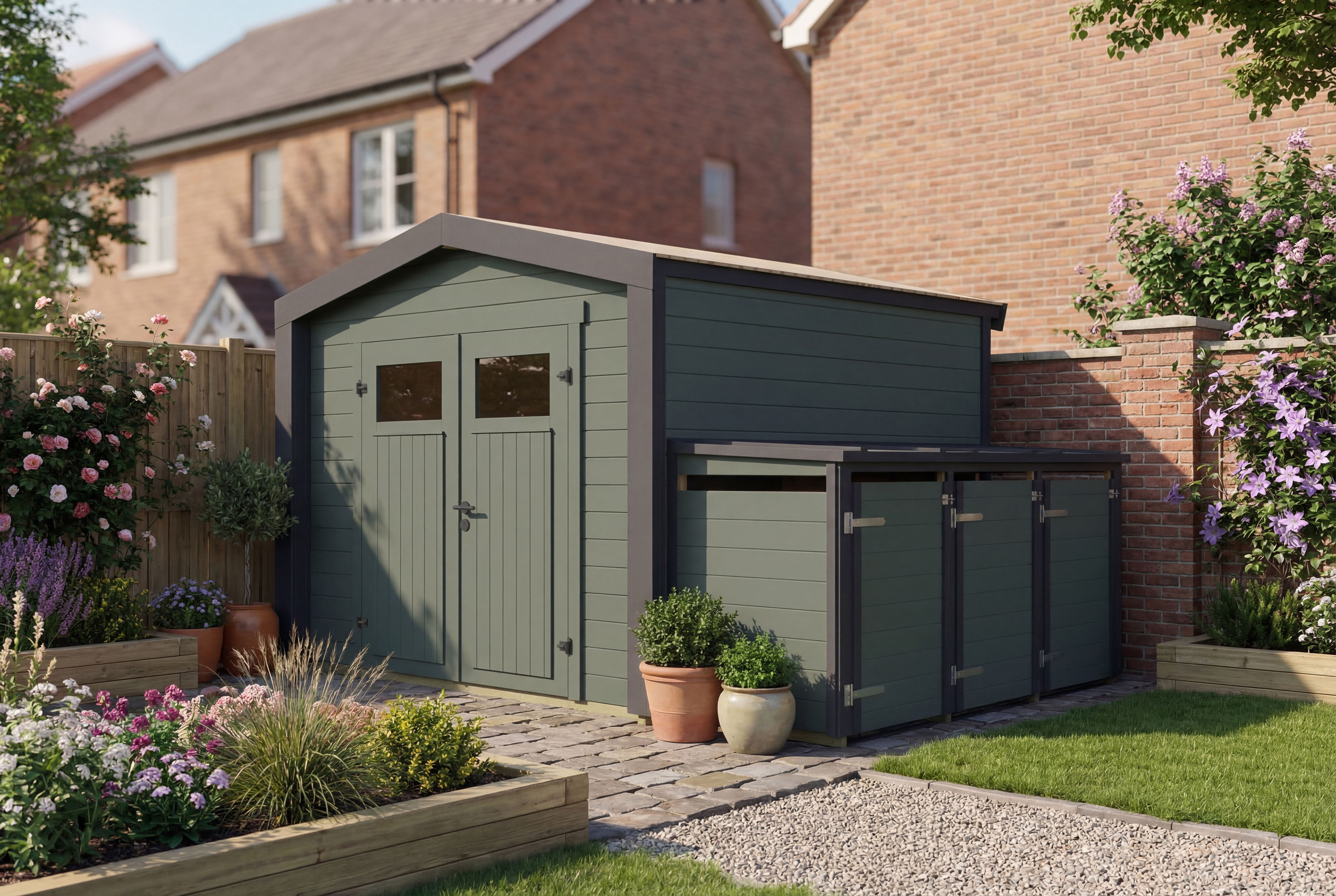 weka Gartenhaus "Killarney" Doppeltür, mit 3er Mülltonnenbox