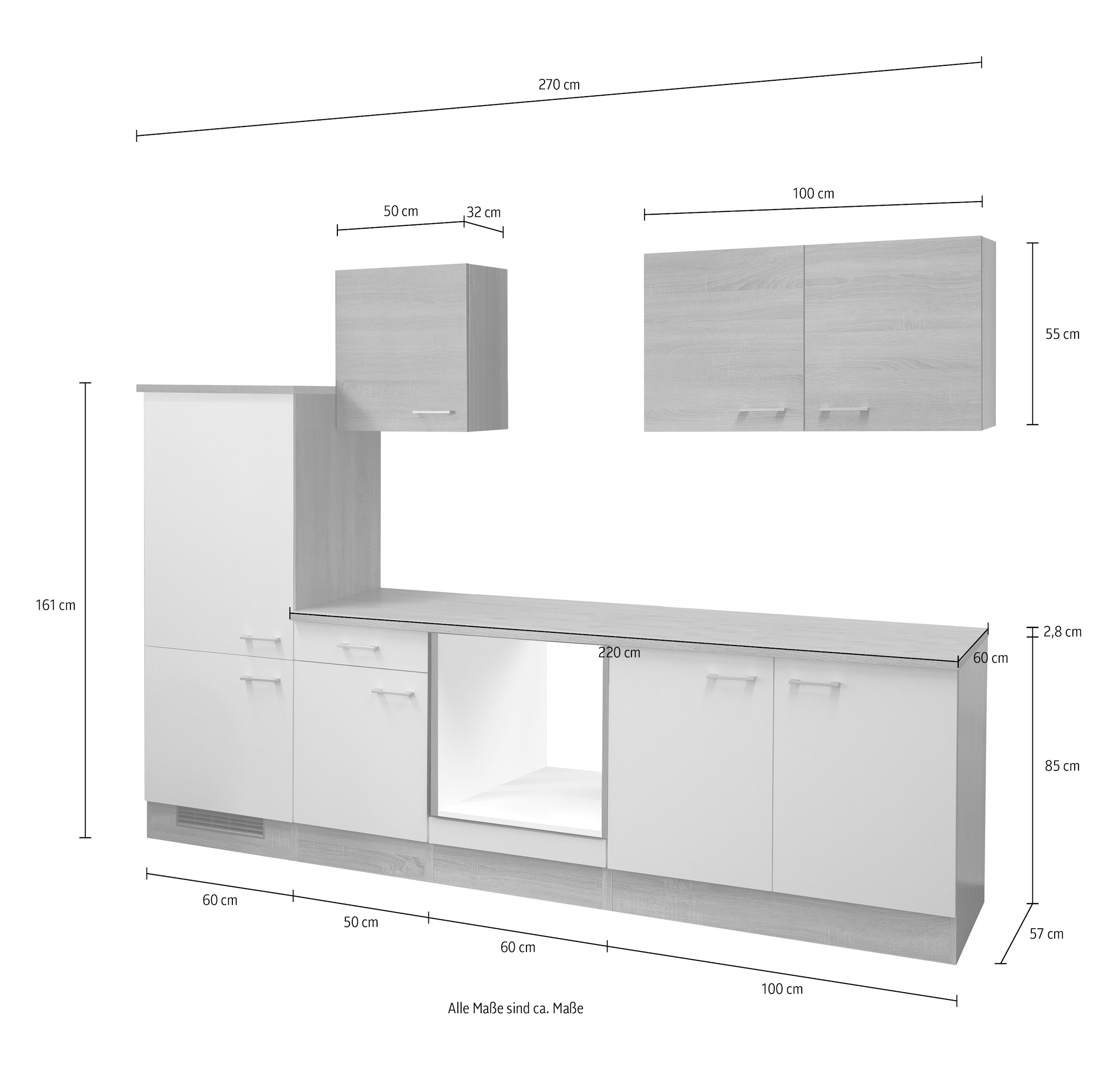 Flex-Well Küchenzeile »L-270-2206-038-SAMOA«, (L-270-2206-038-SAMOA), Gesamtbreite 270 cm