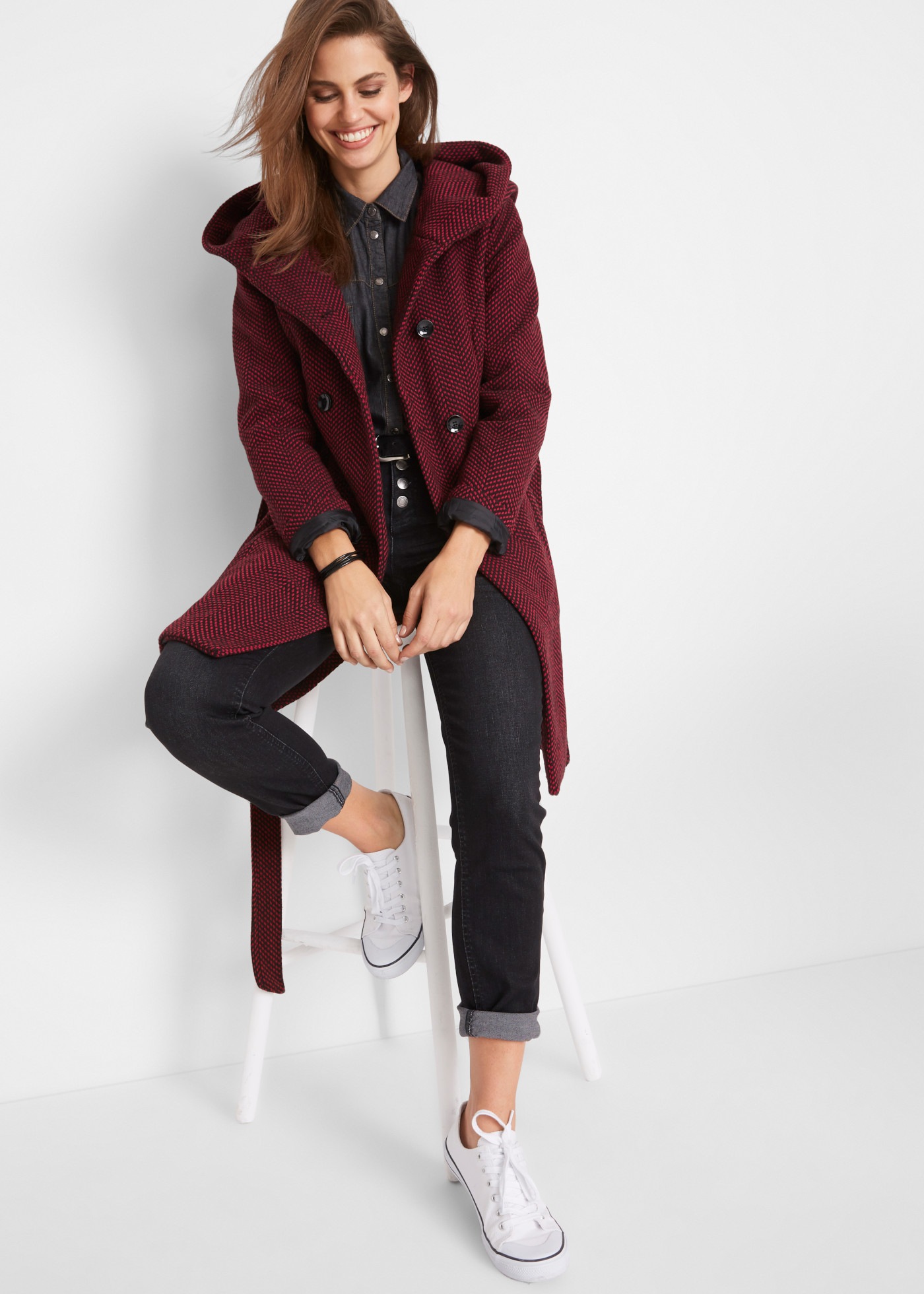 bonprix Outdoorjacke zweireihig, mit großer Kapuze, Loose Fit