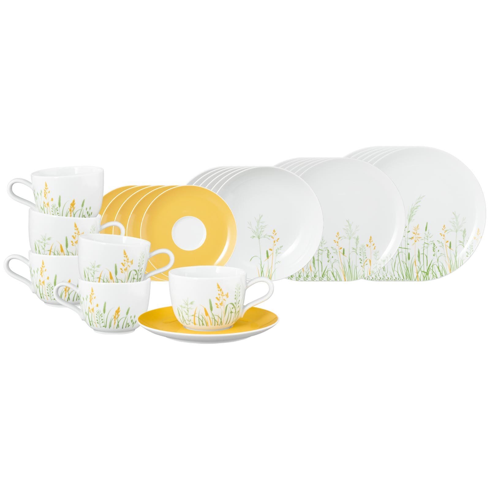 Seltmann Weiden Geschirr-Set "Kombiservice Liberty Meadow Grasses 30er Set gelb" Spülmaschinenfest, Mikrowellensicher, Ofenfest