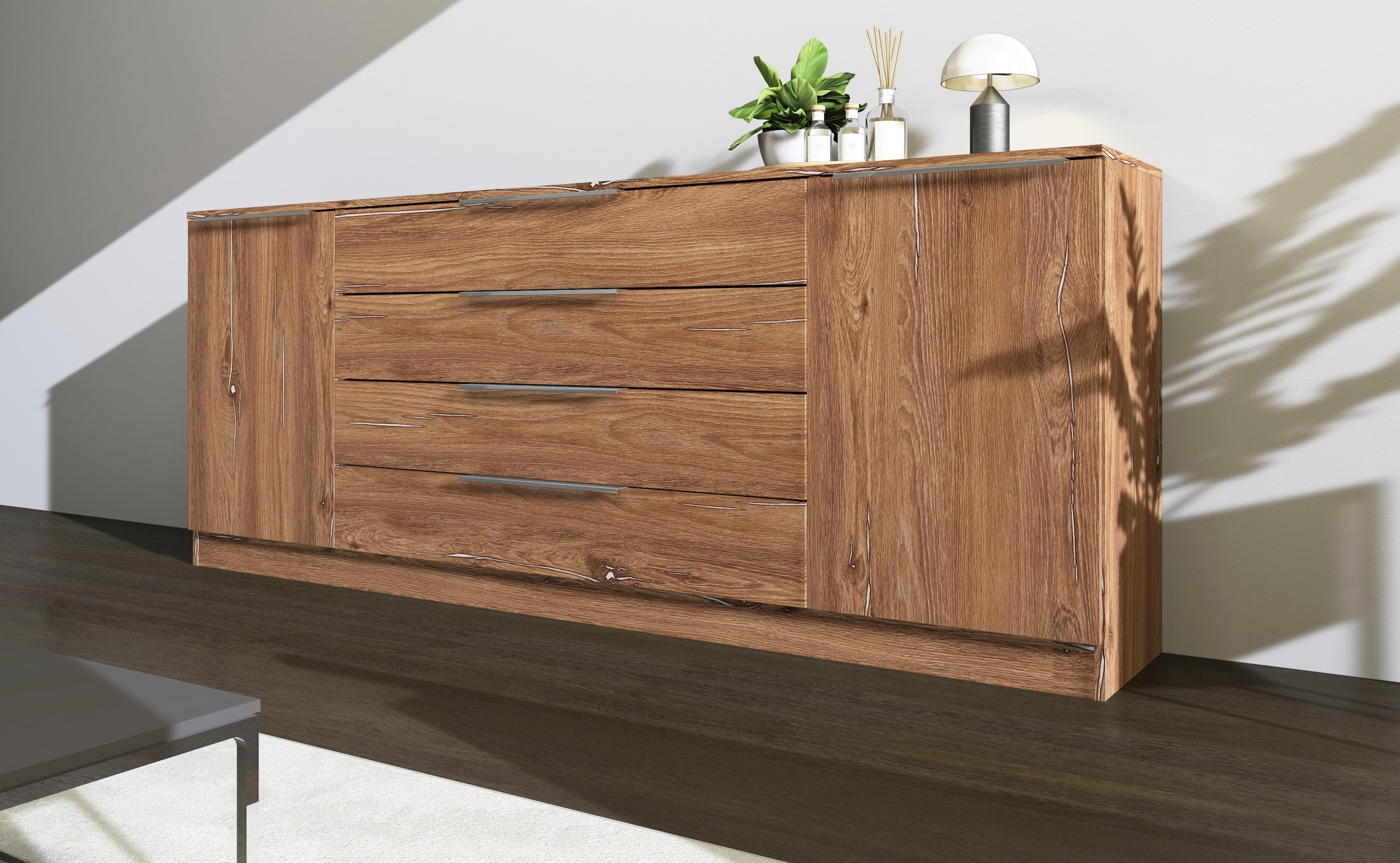Kommode BORCHARDT MÖBEL, B:200cm H:78cm T:35cm, braun, Holzwerkstoff, Schlafzimmer, Sideboards, "Oliva", Breite 200 cm, mit 4 Schubkästen