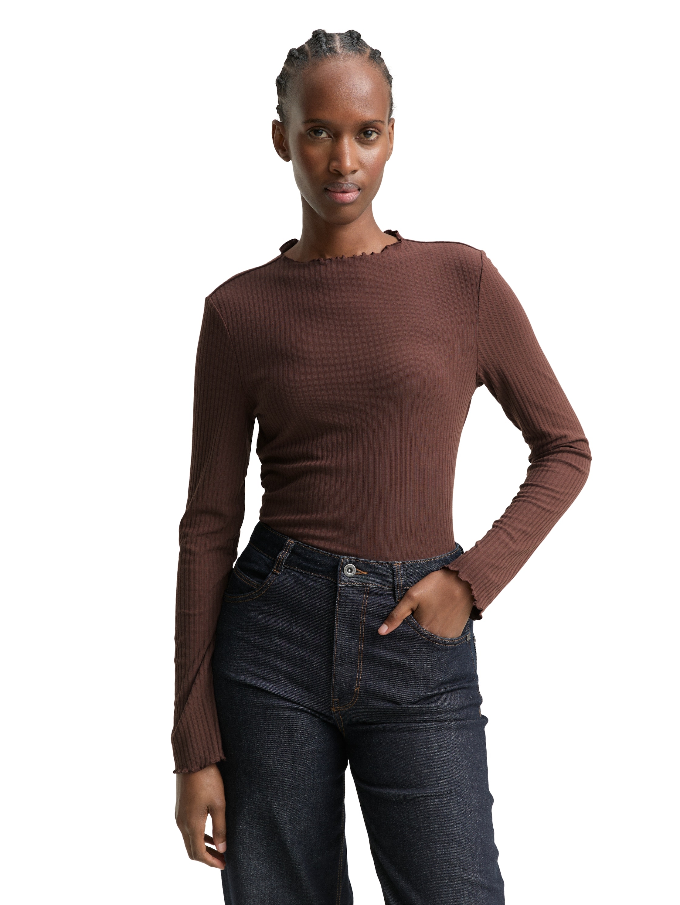 TOM TAILOR Denim Langarmshirt, mit gewelltem Saum günstig online kaufen