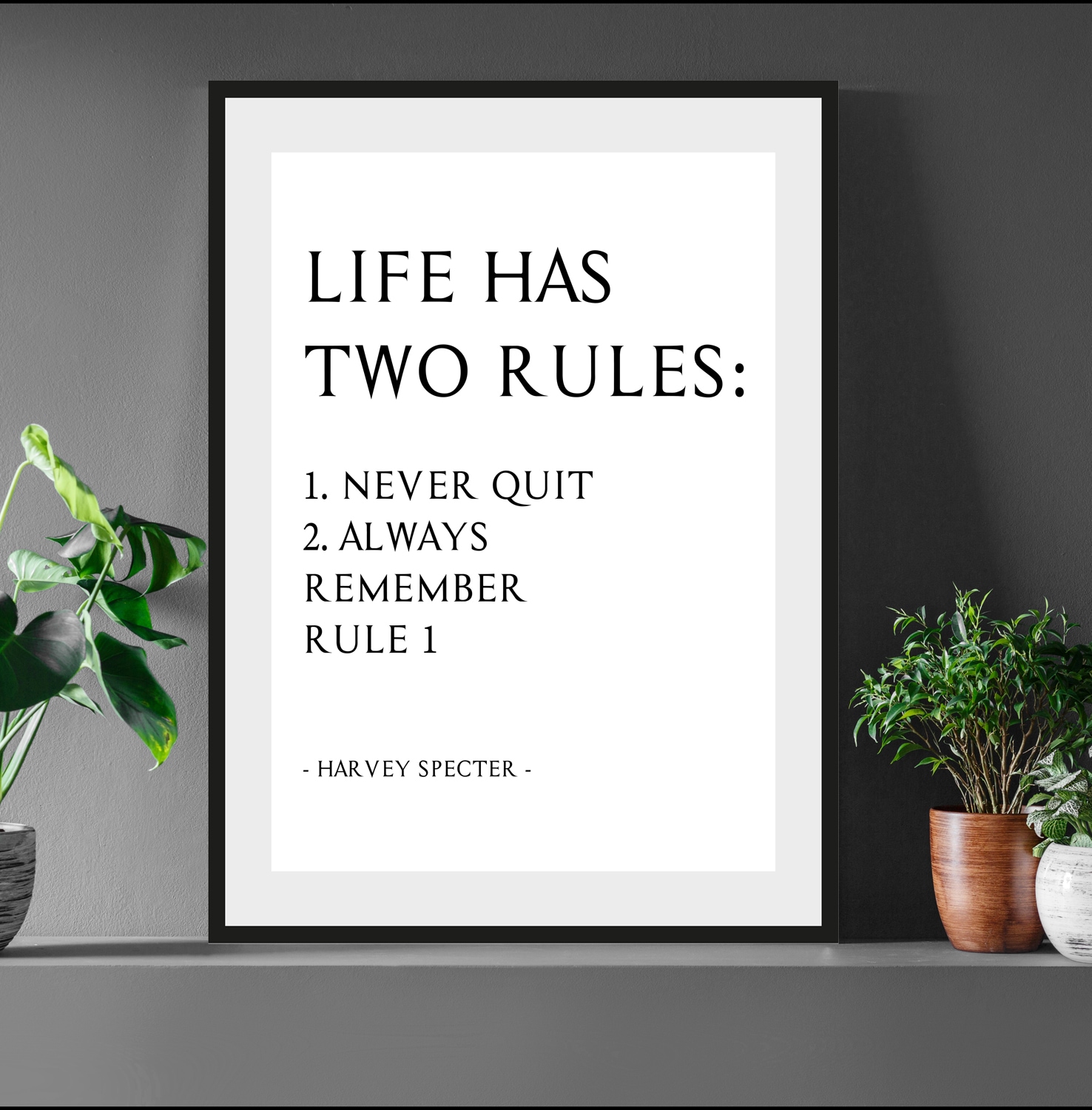 queence Bild "Never Quit" Filmszene Humor Motivationsbilder Schriftzug Sprüche & Texte Spruch, gerahmt