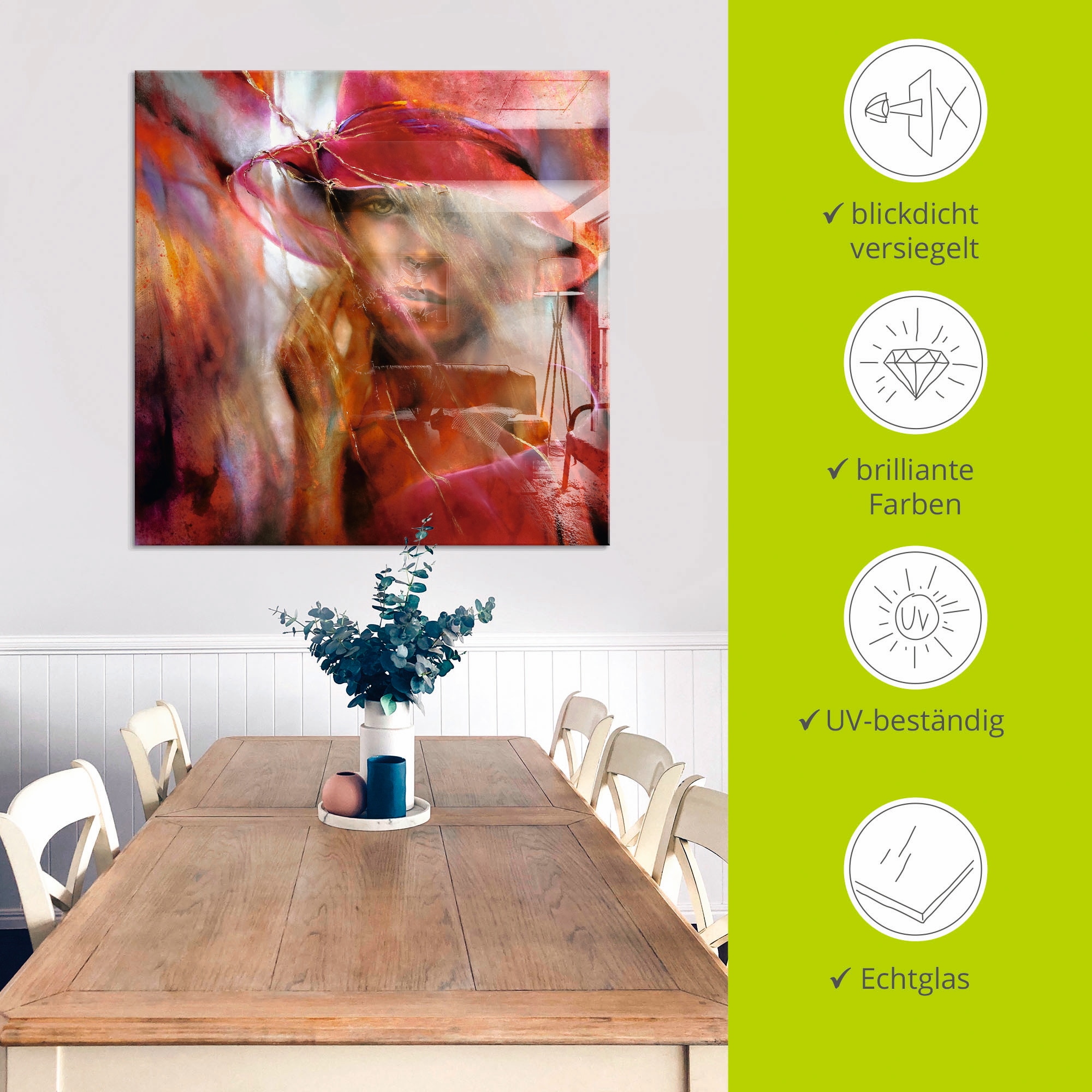 Artland Glasbild »Ella mit Hut«, Mode, (1 St.), in verschiedenen Größen