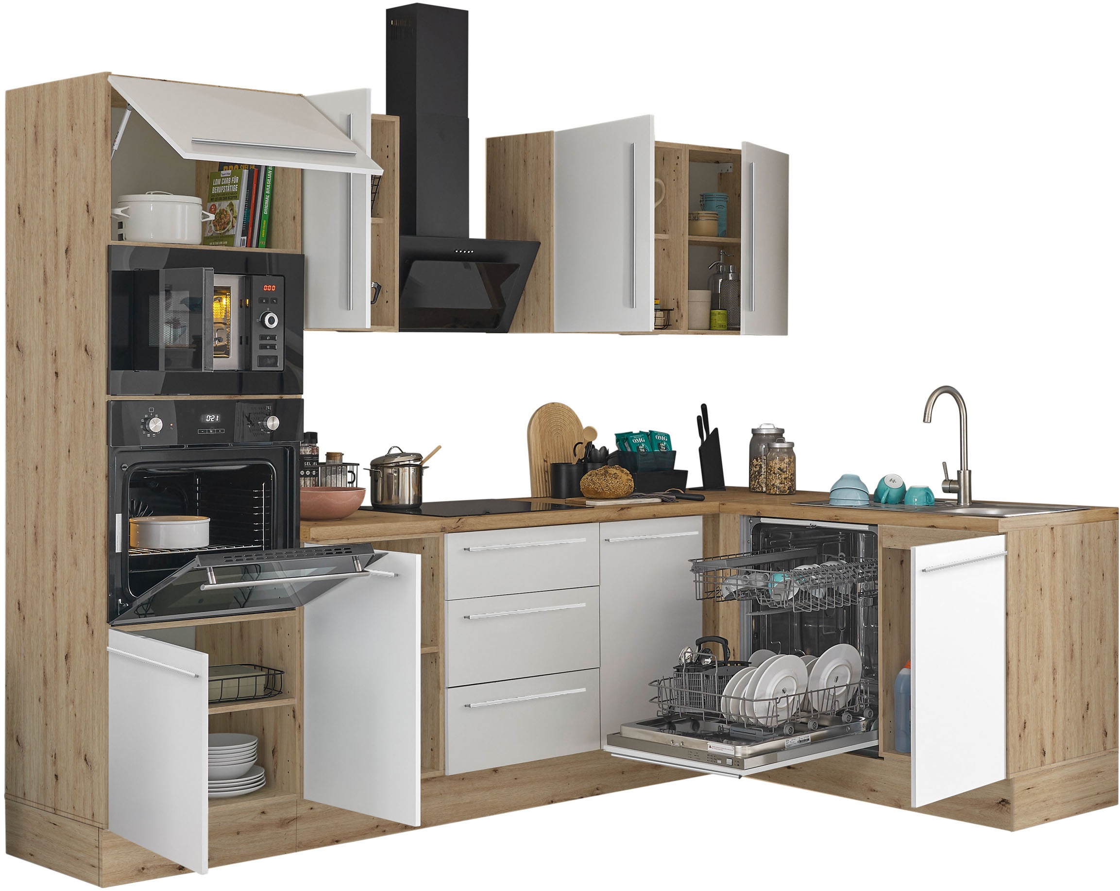 KOCHSTATION Winkelküche »Florida, Stellbreite 280x165 cm«, wahlweise mit E-Geräten, mit Softclose für Türen und Schubkästen