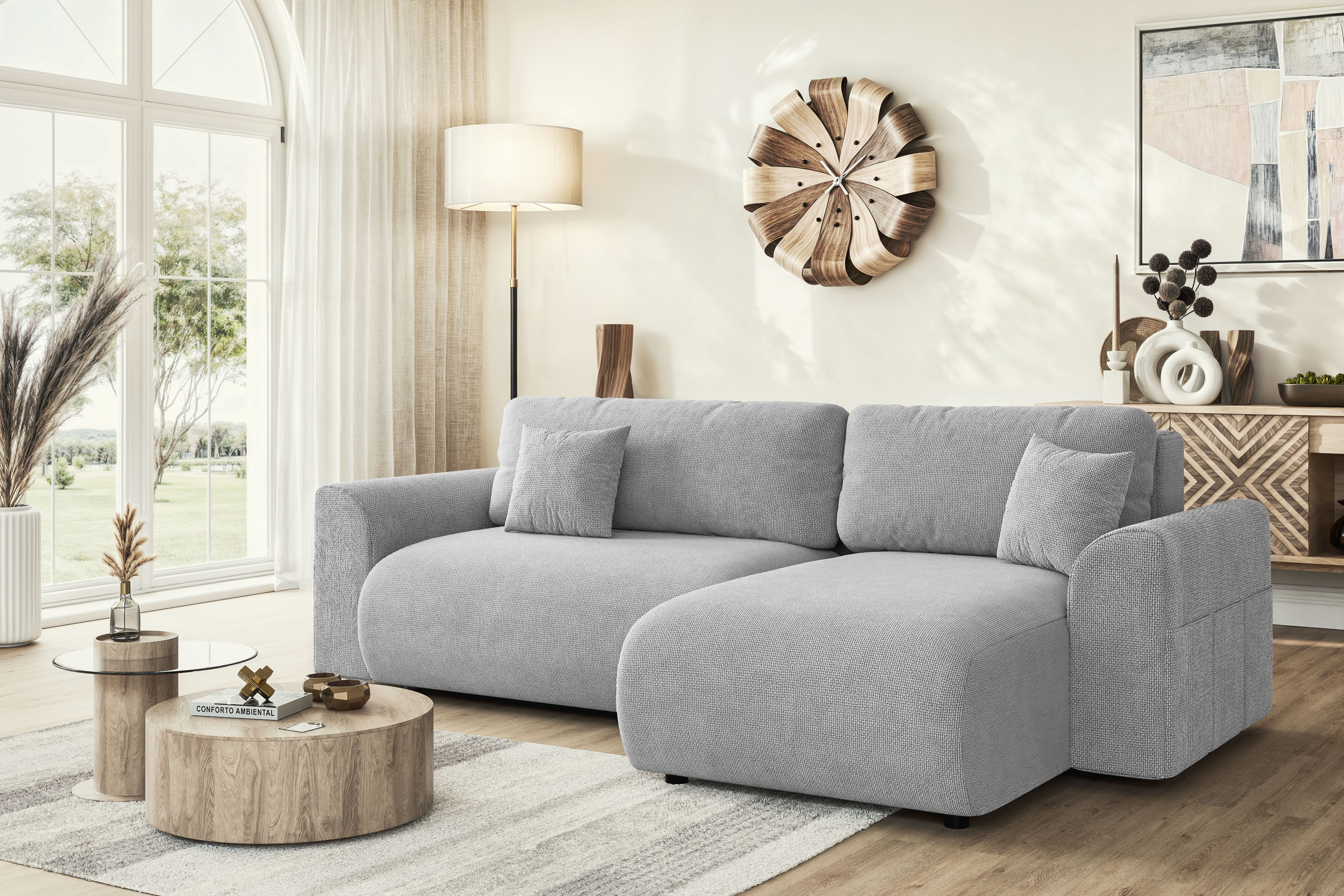 Home affaire Ecksofa "VasbySuyal Schlafsofa 235cm L-Form mit Recamiere beidseitig montierbar" Designsofa mit Bettfunktion und Bettkasten, Maße B/T/H: 235/138/80 cm