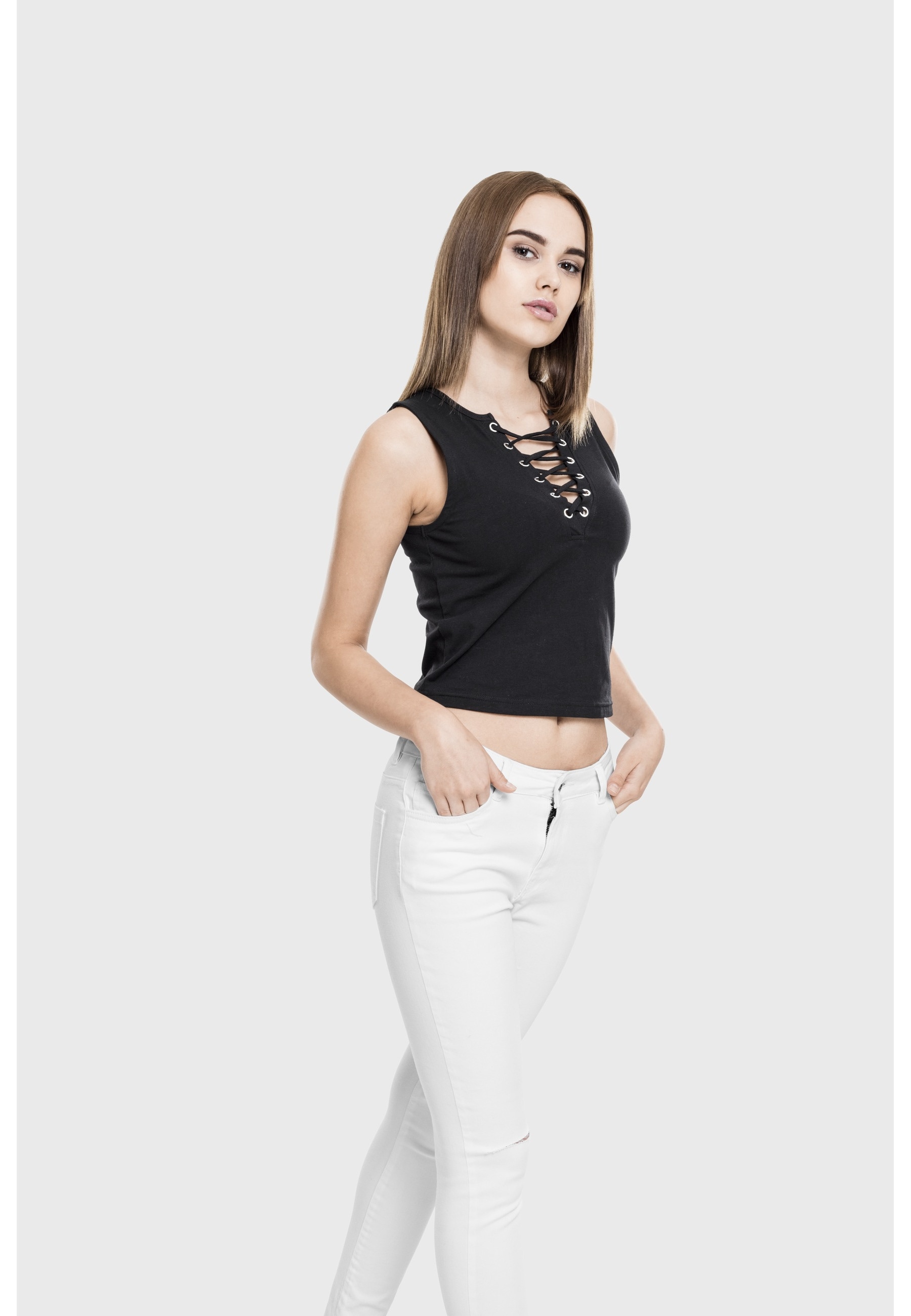 URBAN CLASSICS Yoga & Relax Shirt »Urban Classics Damen Ladies Lace Up Cropped Top« 1 Stk.