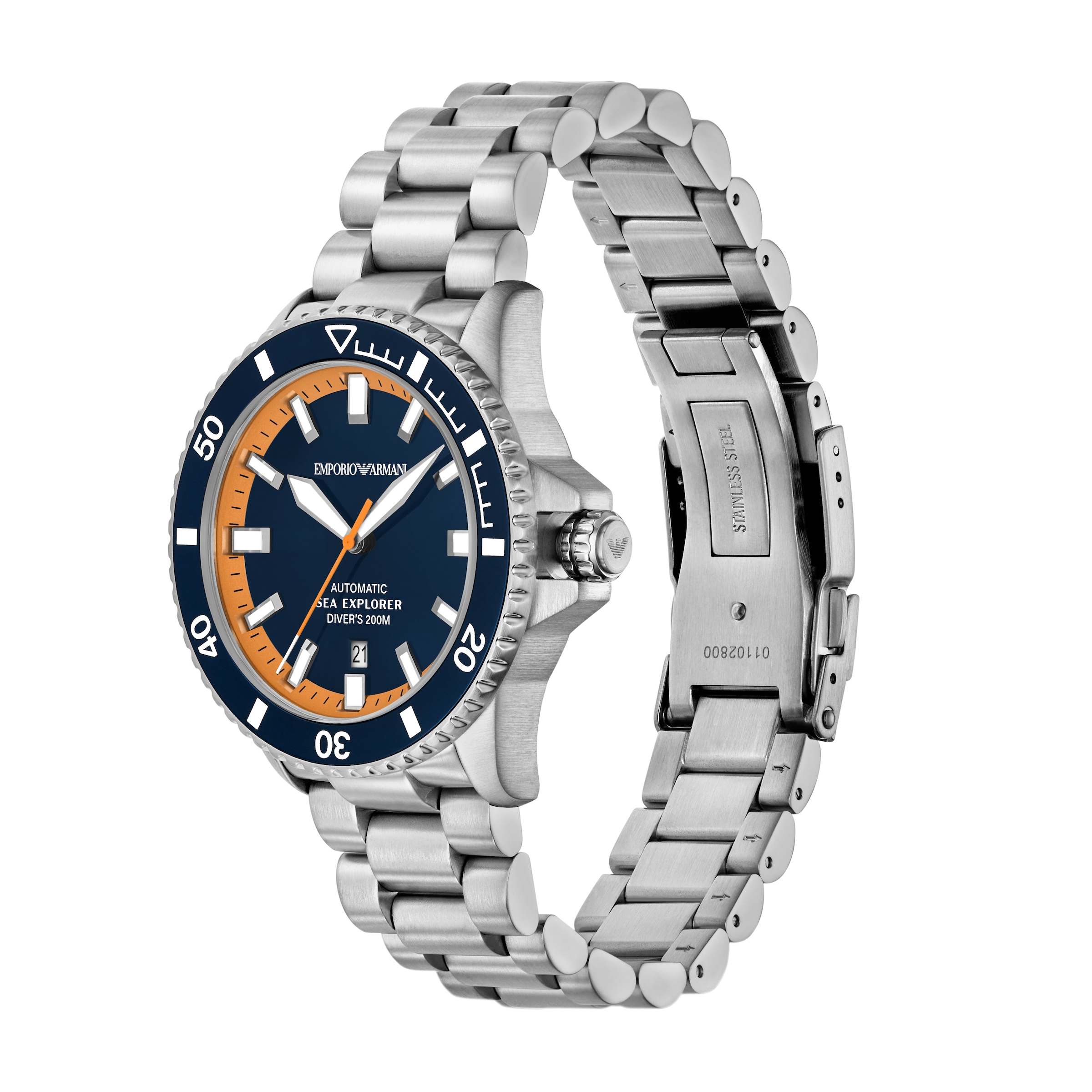 Emporio Armani Automatikuhr Armbanduhr, Herrenuhr, Mechanische Uhr, Edelstahlarmband, analog, Tag