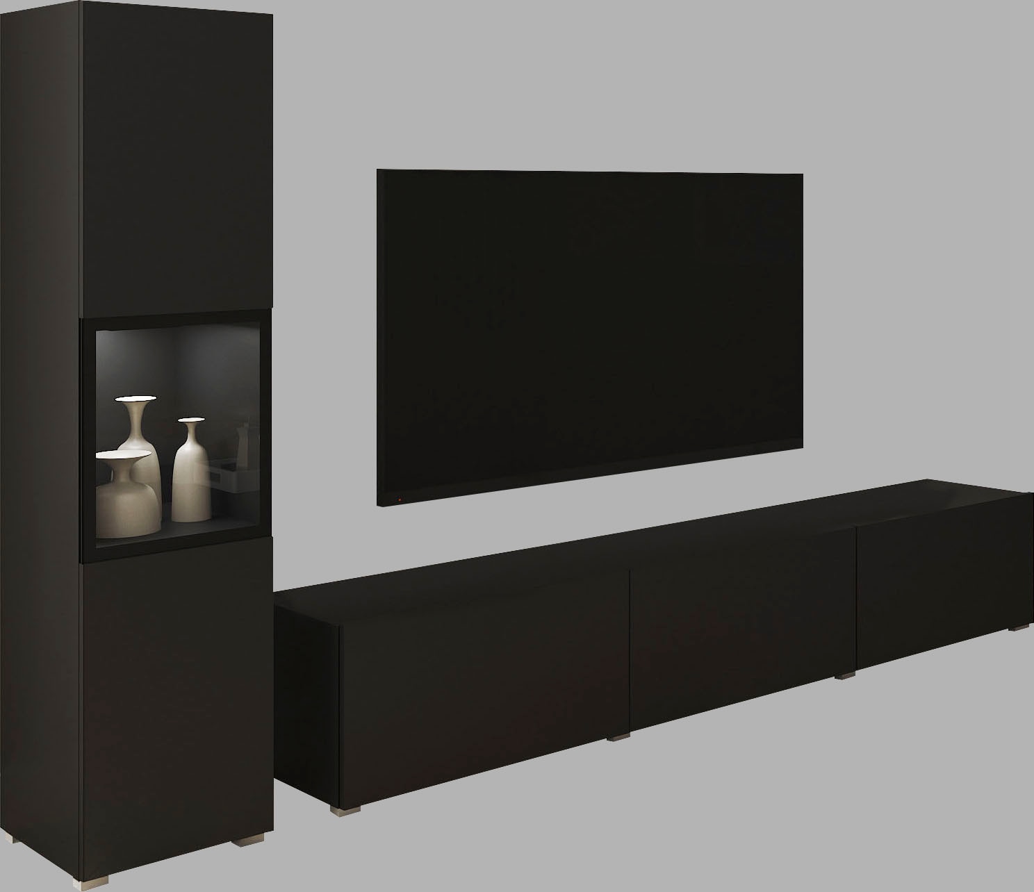 INOSIGN Wohnwand »BERLIN I«, (Komplett-Set, 2 St.), moderne grifflose Mediawand Breite 220 cm, Vitrine mit Verglasung