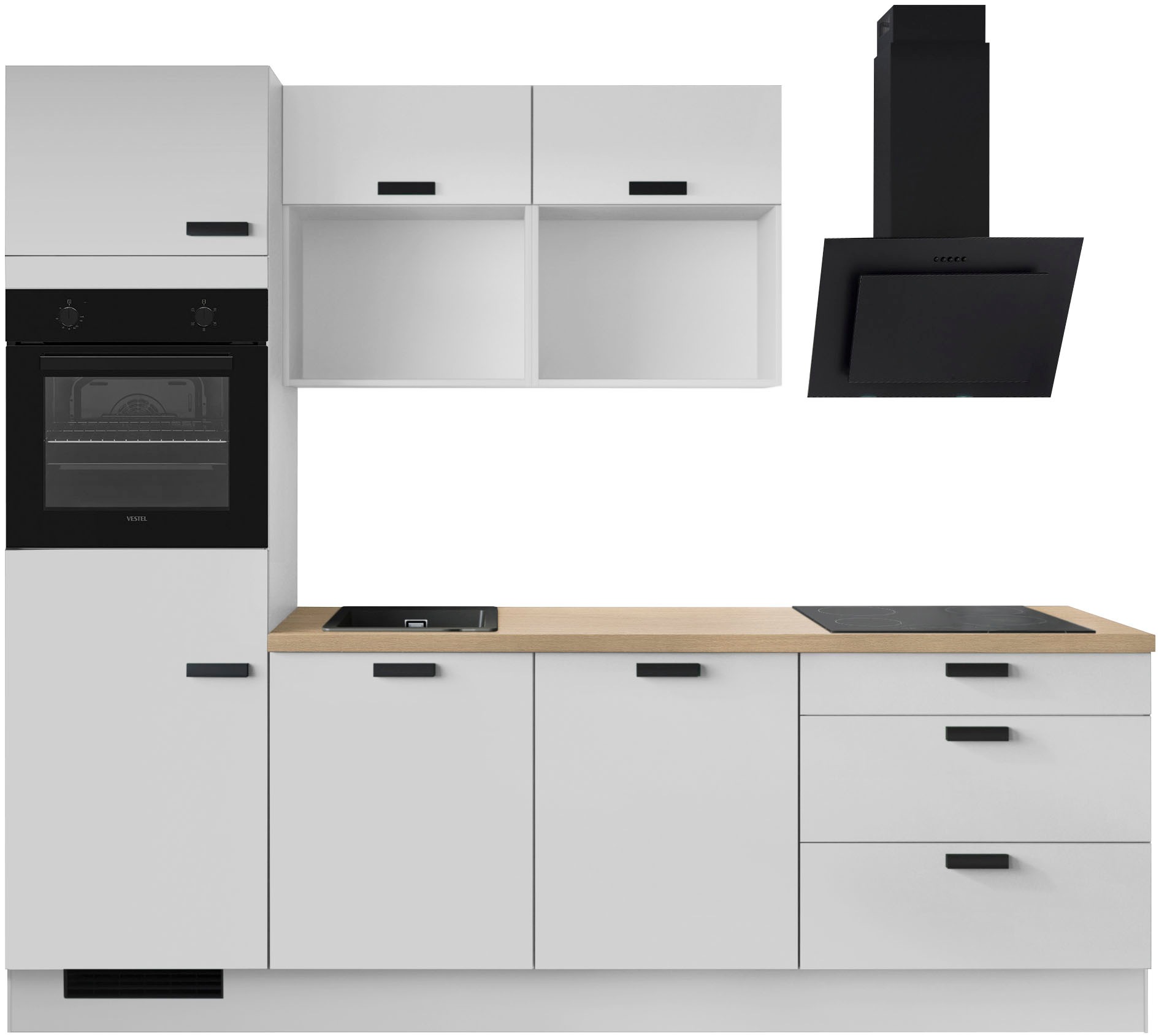 Küchenzeile IMPULS KÜCHEN, B:260cm H:222,06cm T:60cmküche: grau, front: space grau, korpus: space grau, arbeitsplatte: eiche, nachbildung