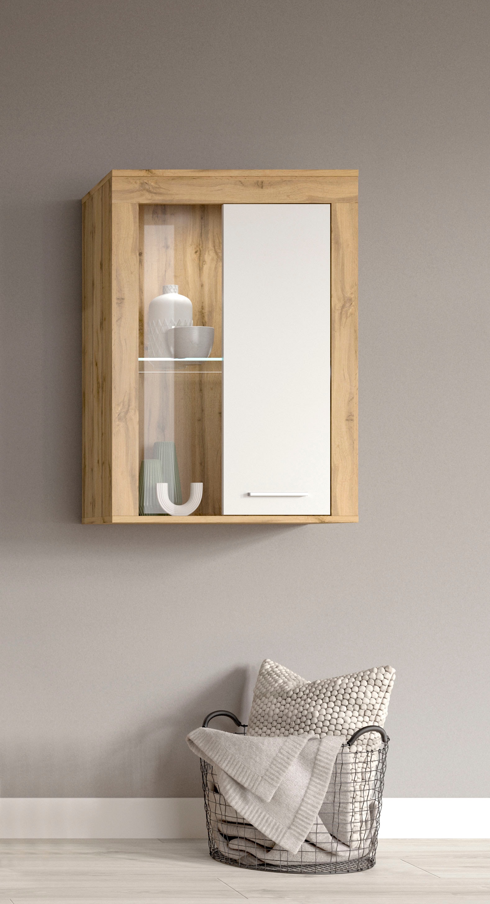 OTTO home Vitrine "AOSTA, Breite 60 cm, stehend / hängend, 1 Tür, 1 Glasboden" in verschiedenen Farbausführungen, individuell kombinierbar, Türanschlag wechselbar, Hängevitrine, Standvitrine, Kommode, Anrichte