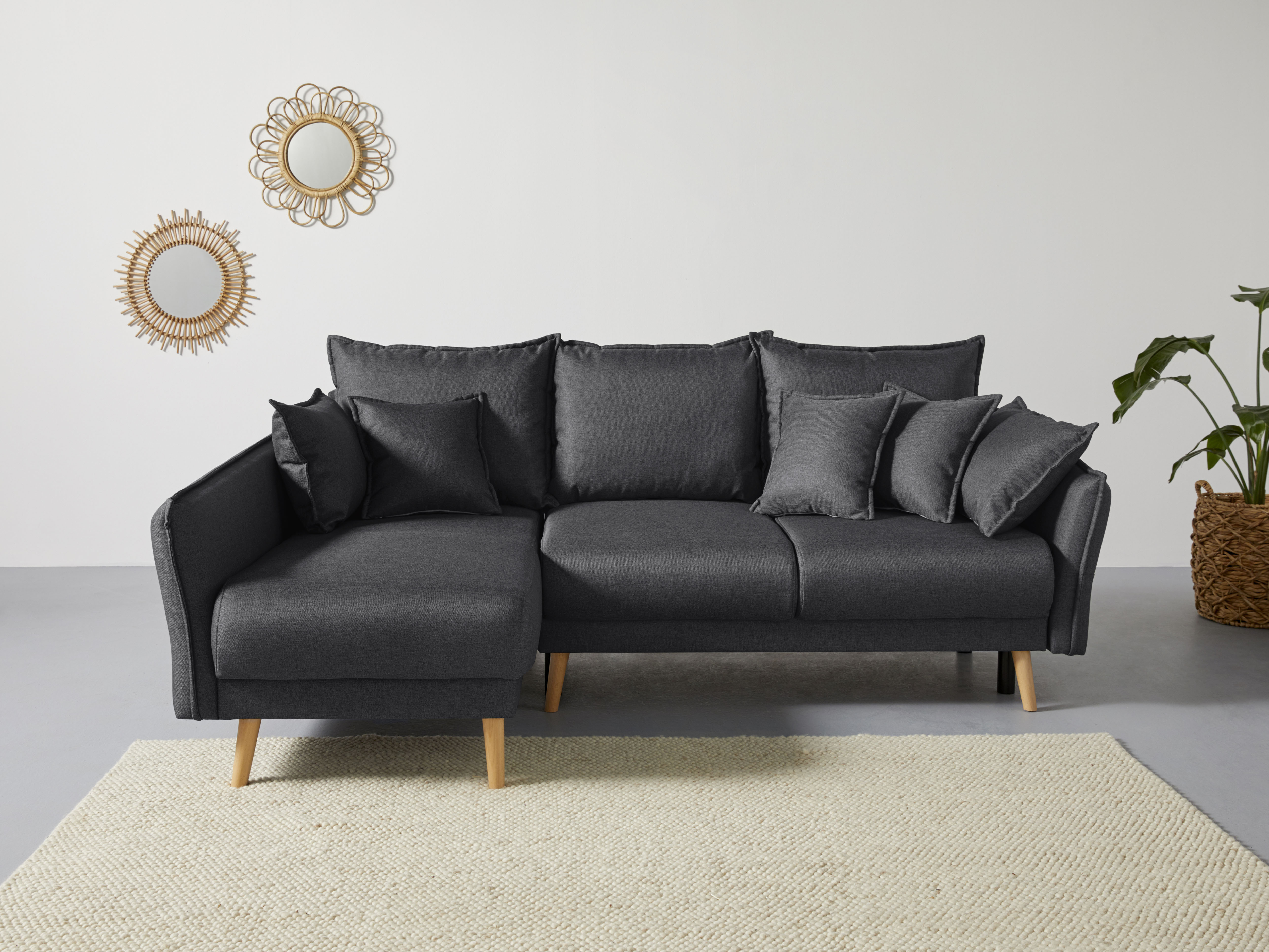Home affaire Ecksofa "Granbo L-Form, B: 240 cm" Schlaffunktion, Bettkasten, Taschen & 5 Zierkissen, Federkern
