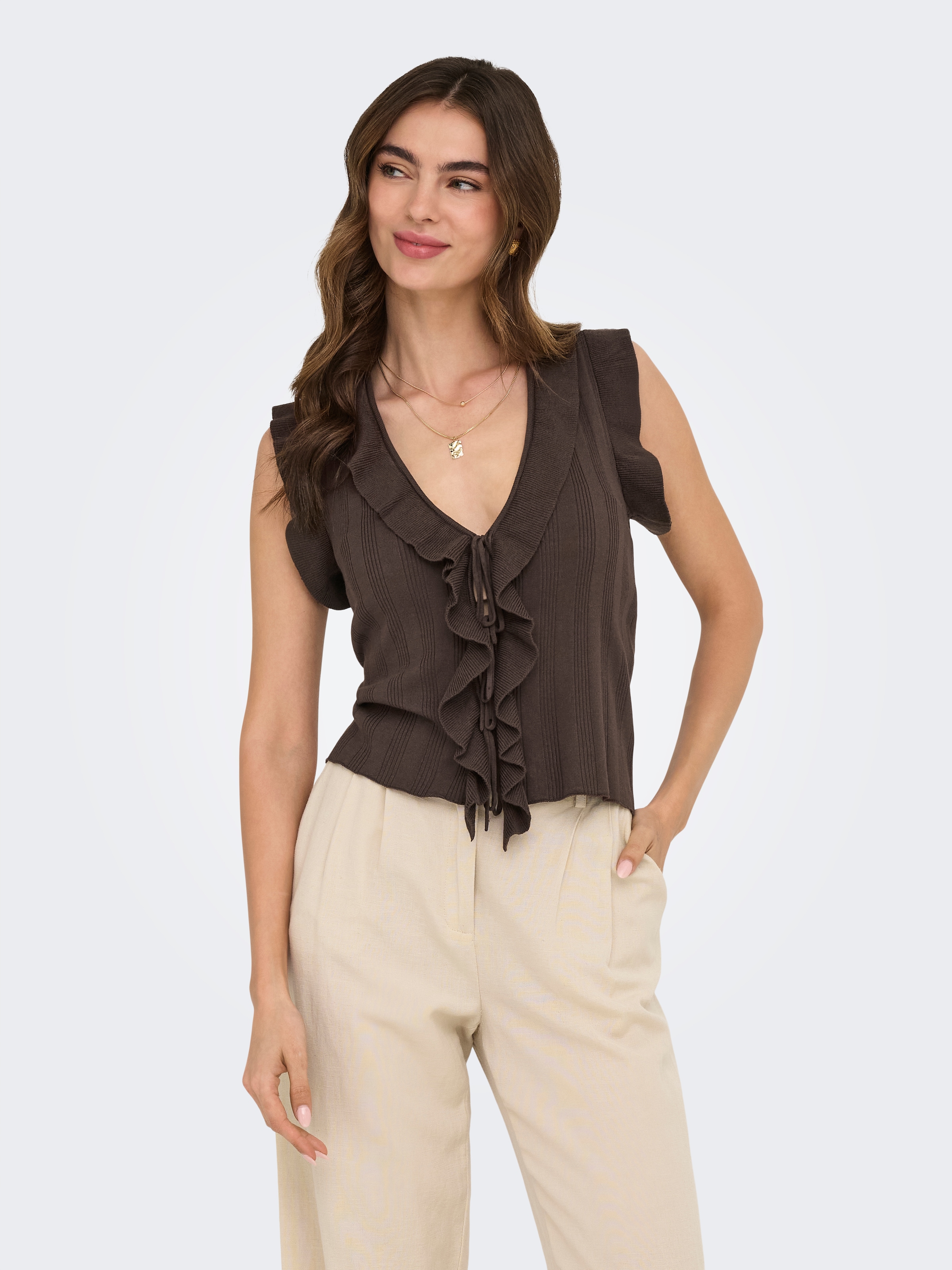 ONLY Stricktop »ONLNELLY SL V-NECK STRING CARDI KNT NOOS« Viskosemischung, V-Ausschnitt