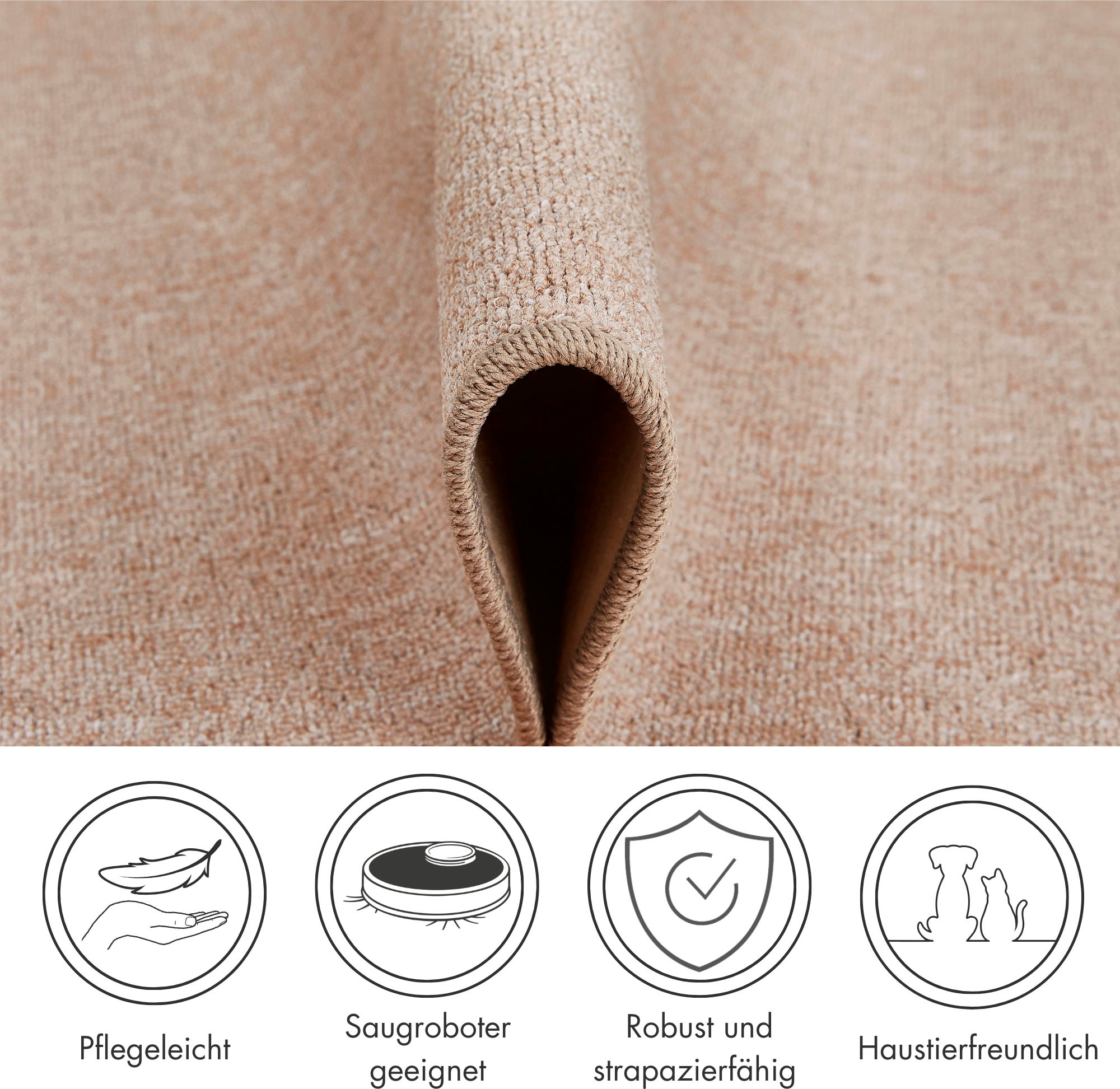 Teppich ANDIAMO "Luton, Made in Germany" Gr. 9, beige (dunkelbeige), H:5mm Ø:133cm, Kunstfaser, Teppiche, Teppich, melierte Optik, ideal im Wohnzimmer & Schlafzimmer 2