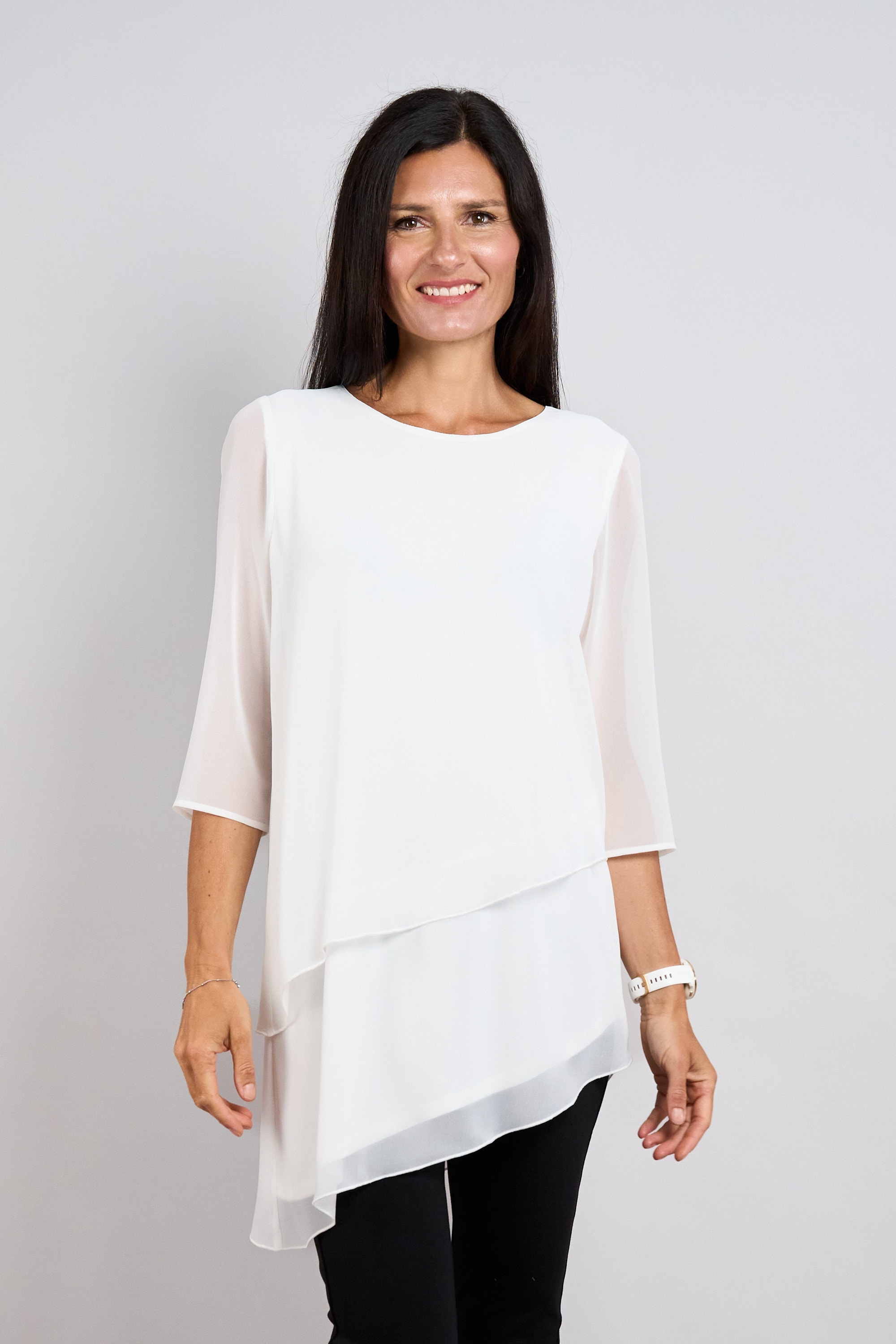 Seidel Moden Longbluse 3/4-Arm im Lagen-Look / asymmetrischer Schnitt / MADE IN GERMANY