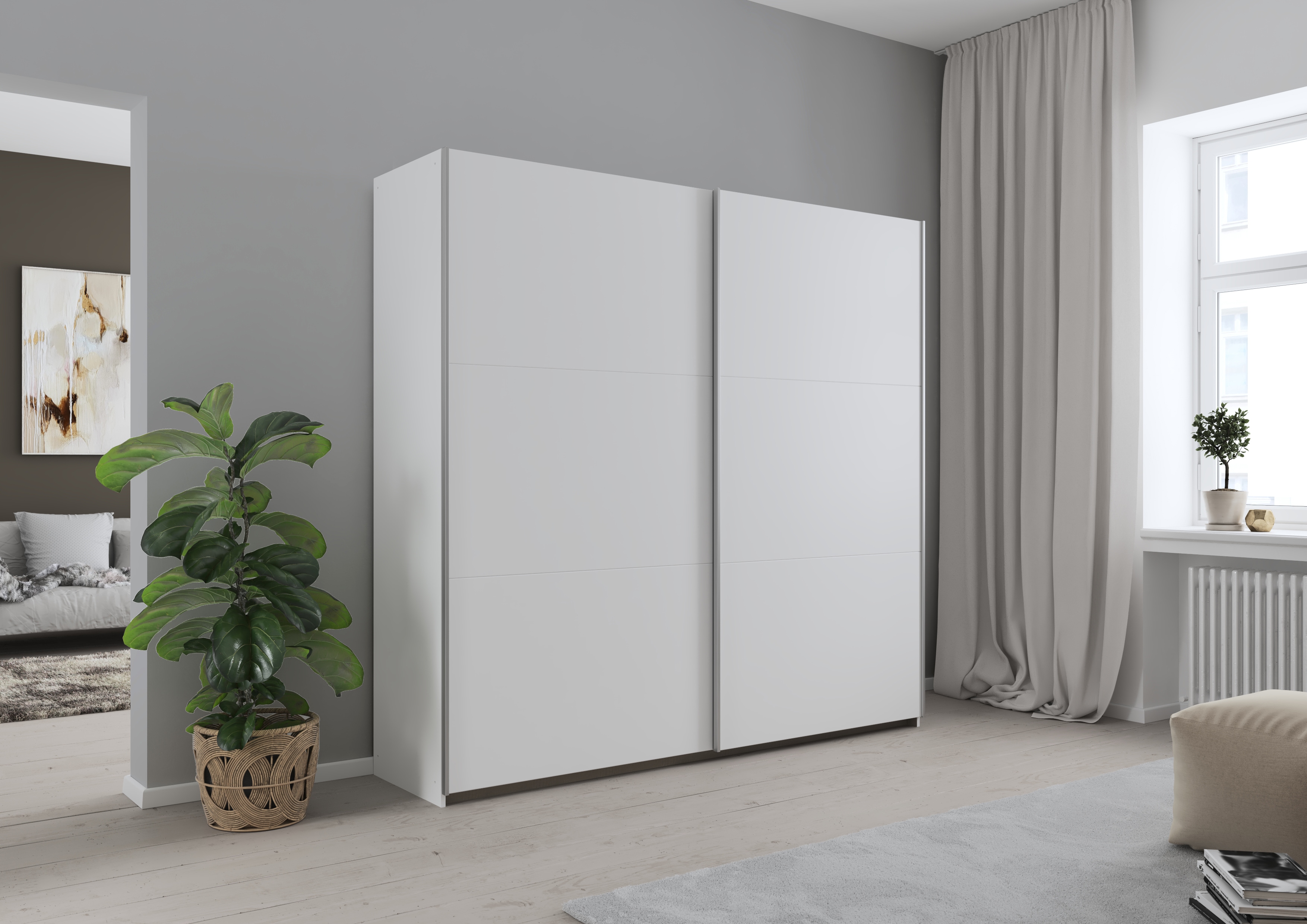 rauch Schwebetürenschrank "AURELIO Kleiderschrank Garderobe" 3 Ausstattungen BASIC/CLASSIC/PREMIUM (inkl. SOFT-CLOSE-FUNKTION), 3 verschiedene Ausstattungsvarianten Griffe aus Metall MADE IN GERMANY