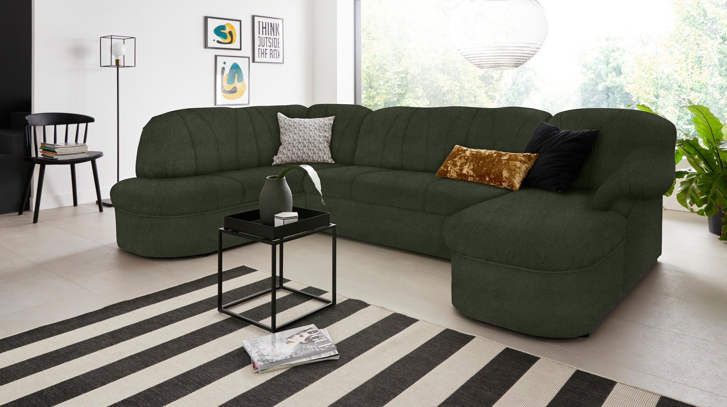 DOMO collection Wohnlandschaft »Pegnitz, zeitlos&modern, elegante Rückensteppung, Breite 292cm, U-Form« wahlweise mit Bettfunktion