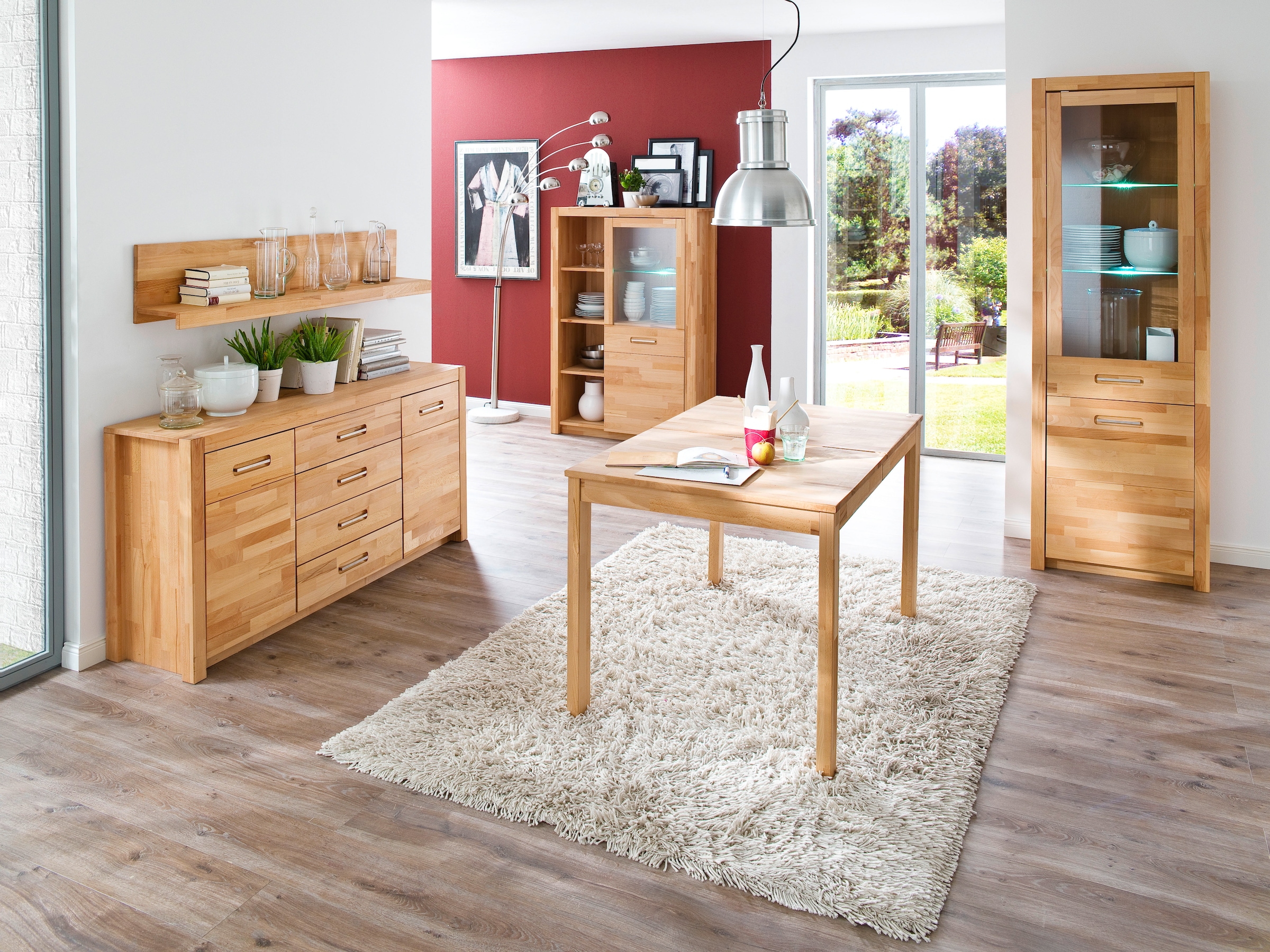 MCA living Wandboard »Fenja Wandpaneel, Wandregal, Regal, Regal mit Boden«, (1 St.), Massivholz, Kernbuche, 1 Boden mit Blende, Breite 150 cm