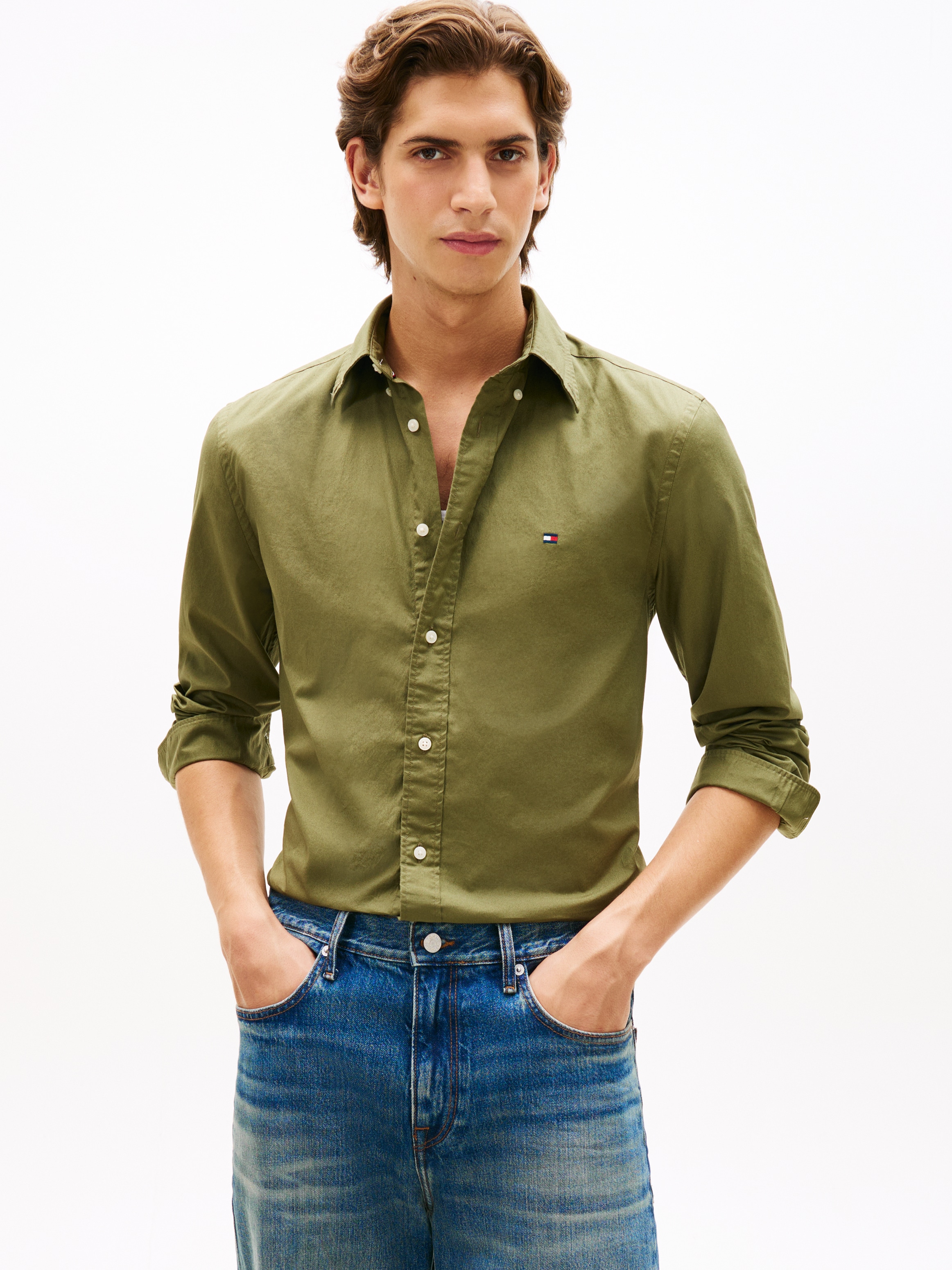 Tommy Hilfiger Businesshemd "FLEX POPLIN SOLID Regular Fit SHIRT mit Button günstig online kaufen